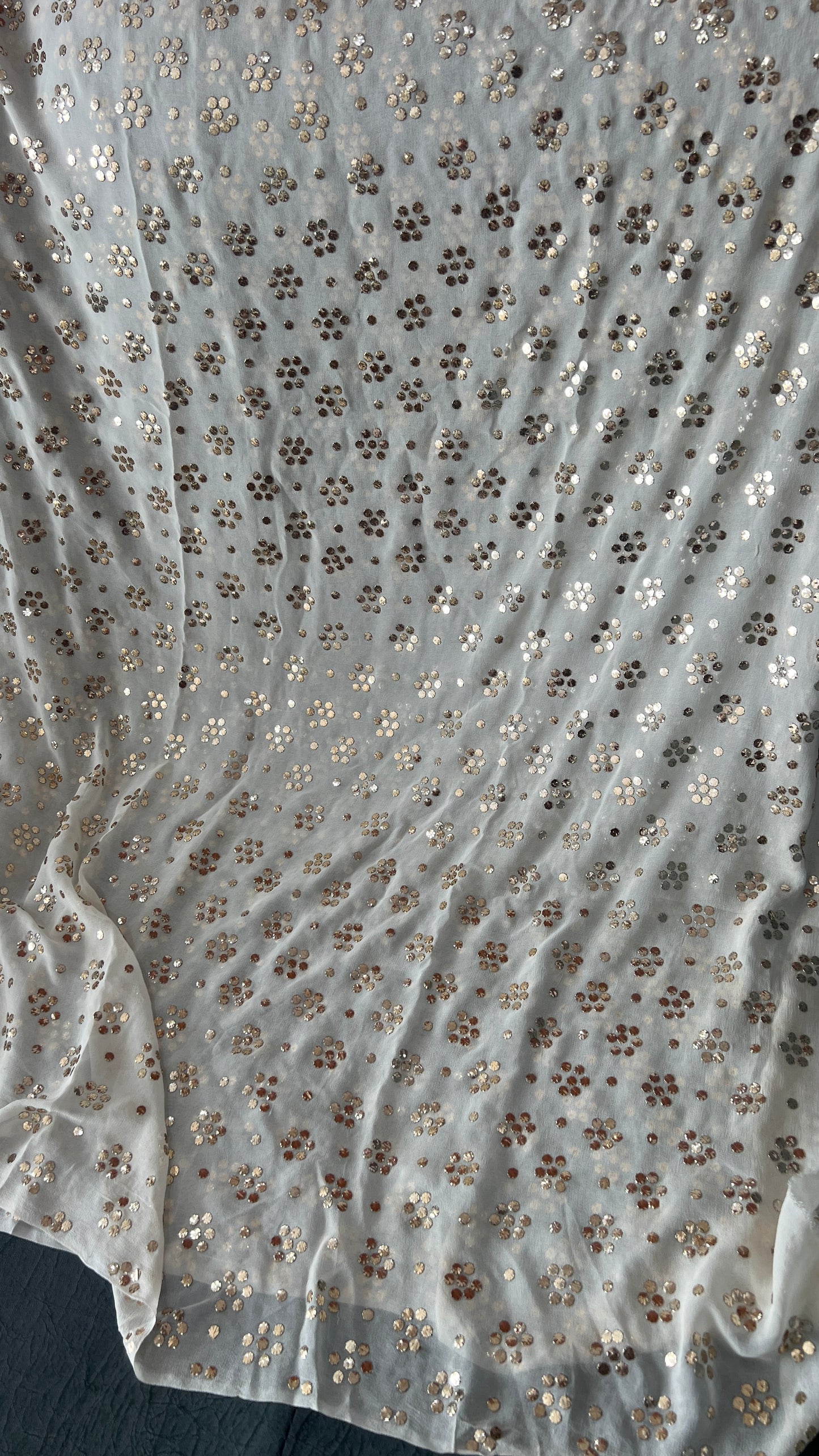 Ruhani Ivory pure georgette allover heavy mukaish running material