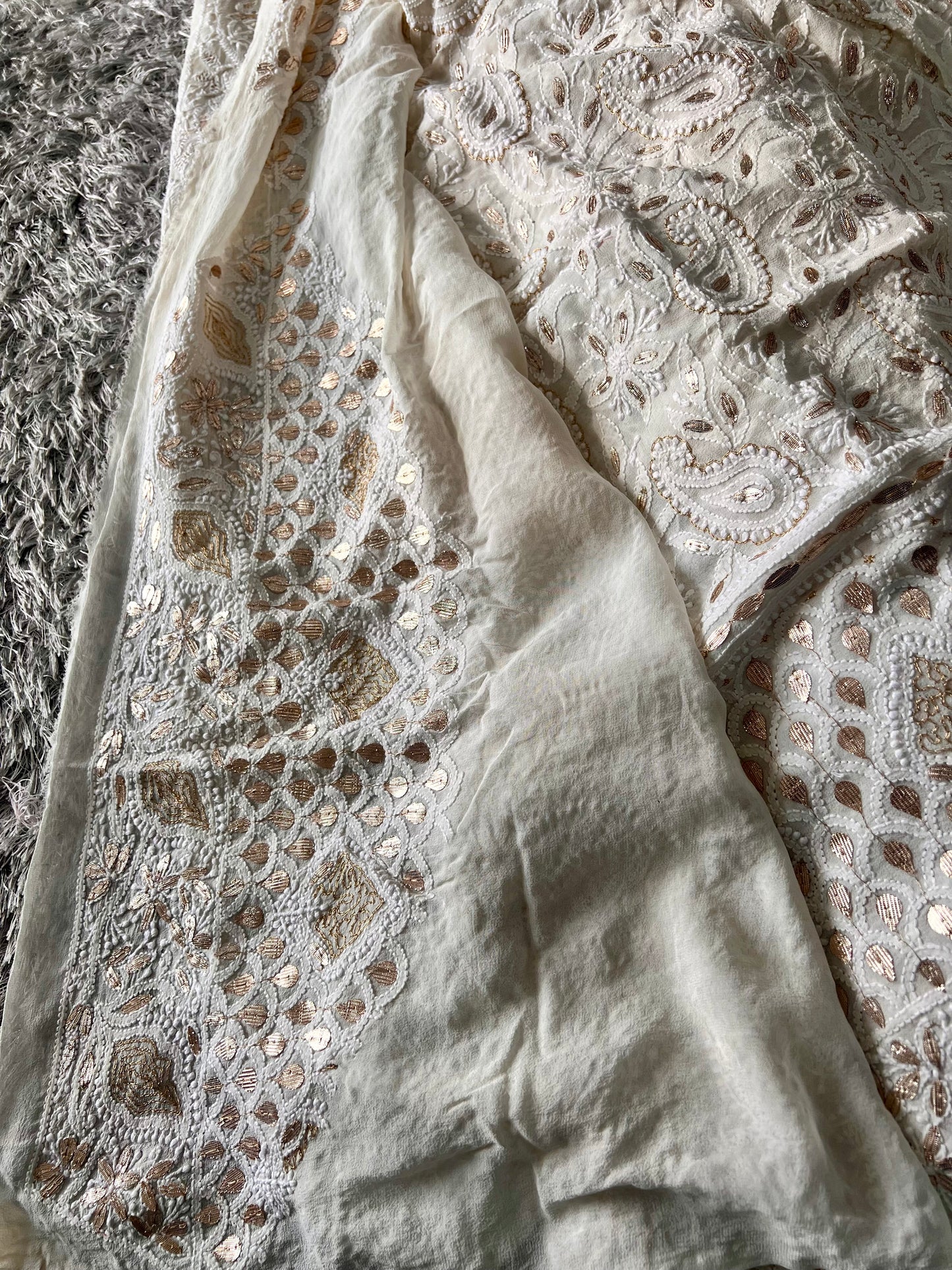Ruhani Intricate Chikankari and Gota Patti Saree