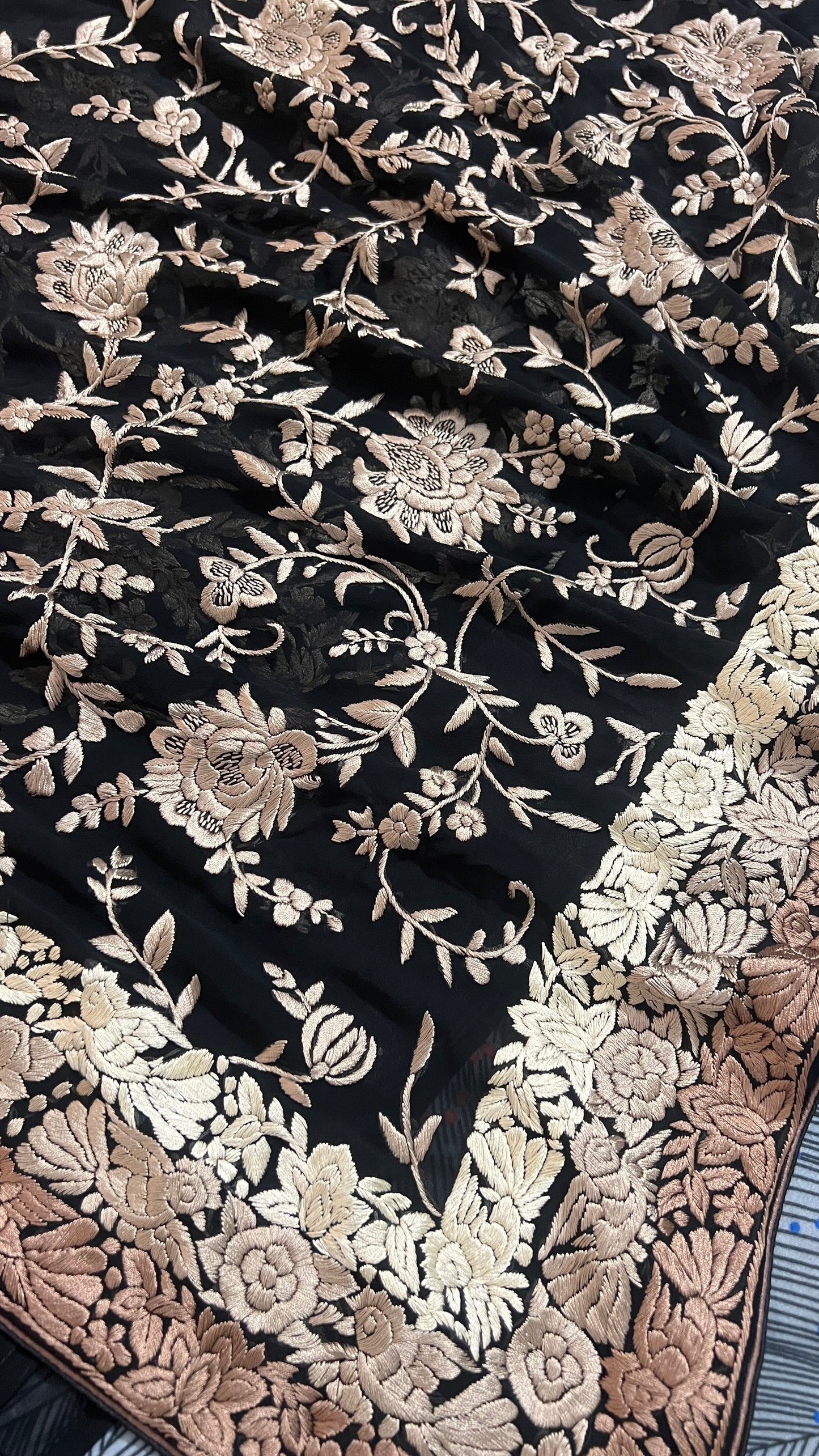 Black Masterpiece Parsi Gara Pure Georgette Saree