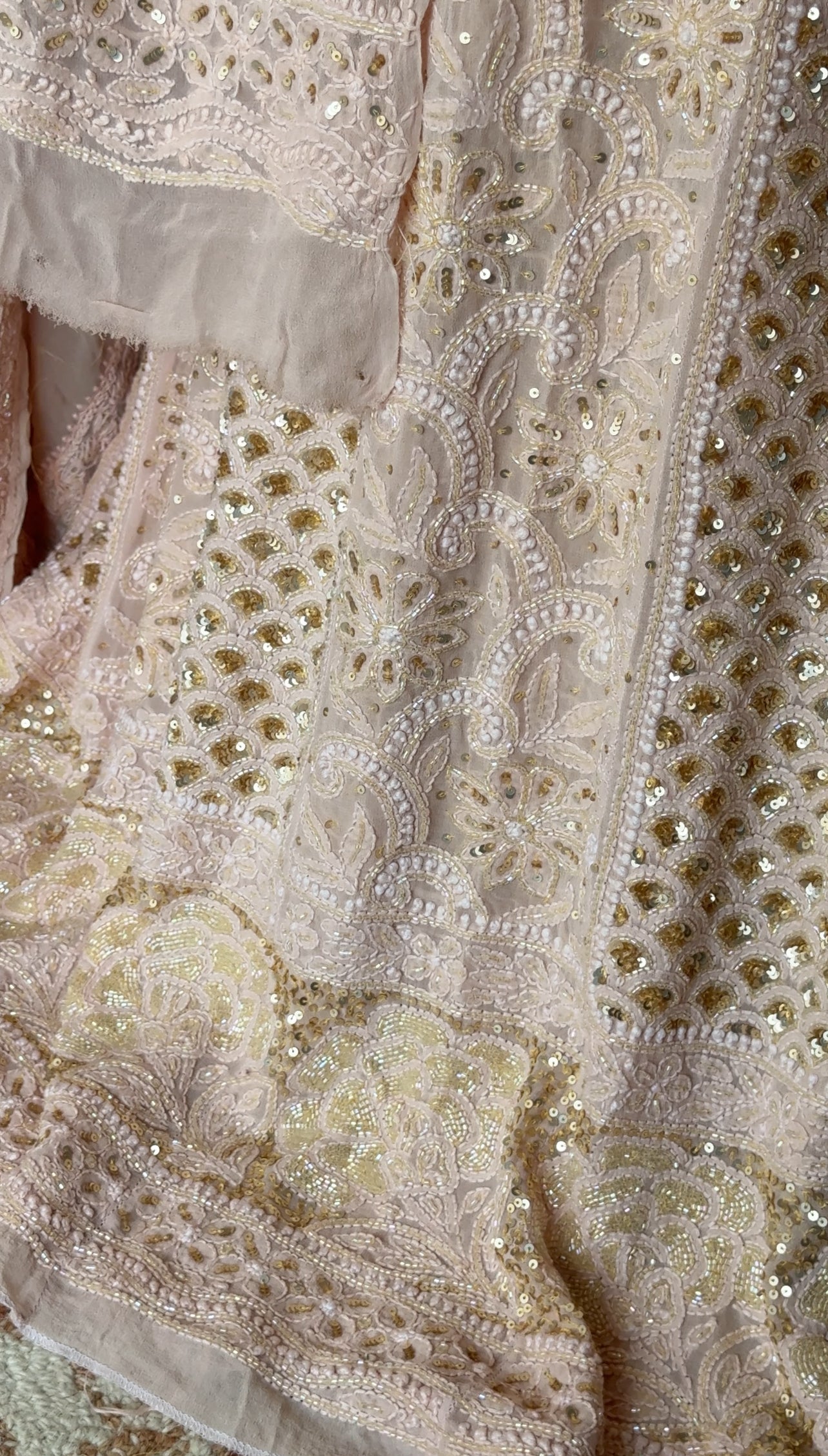 Ruhani Dusty Peach Chikankari Sequins and Cut Dana Anarkali