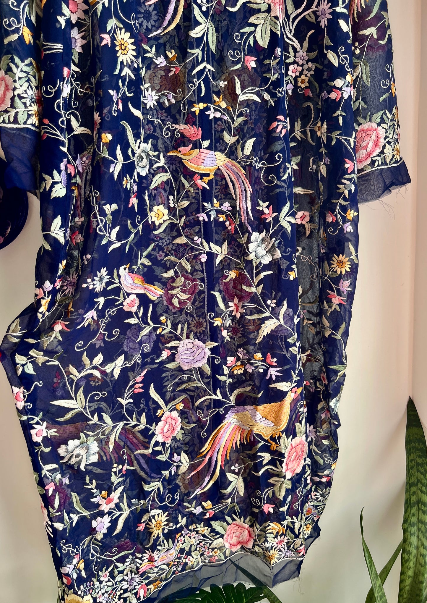 Navy Blue Masterpiece Hand Embroidered Parsi Gara Semi Stitched Jacket