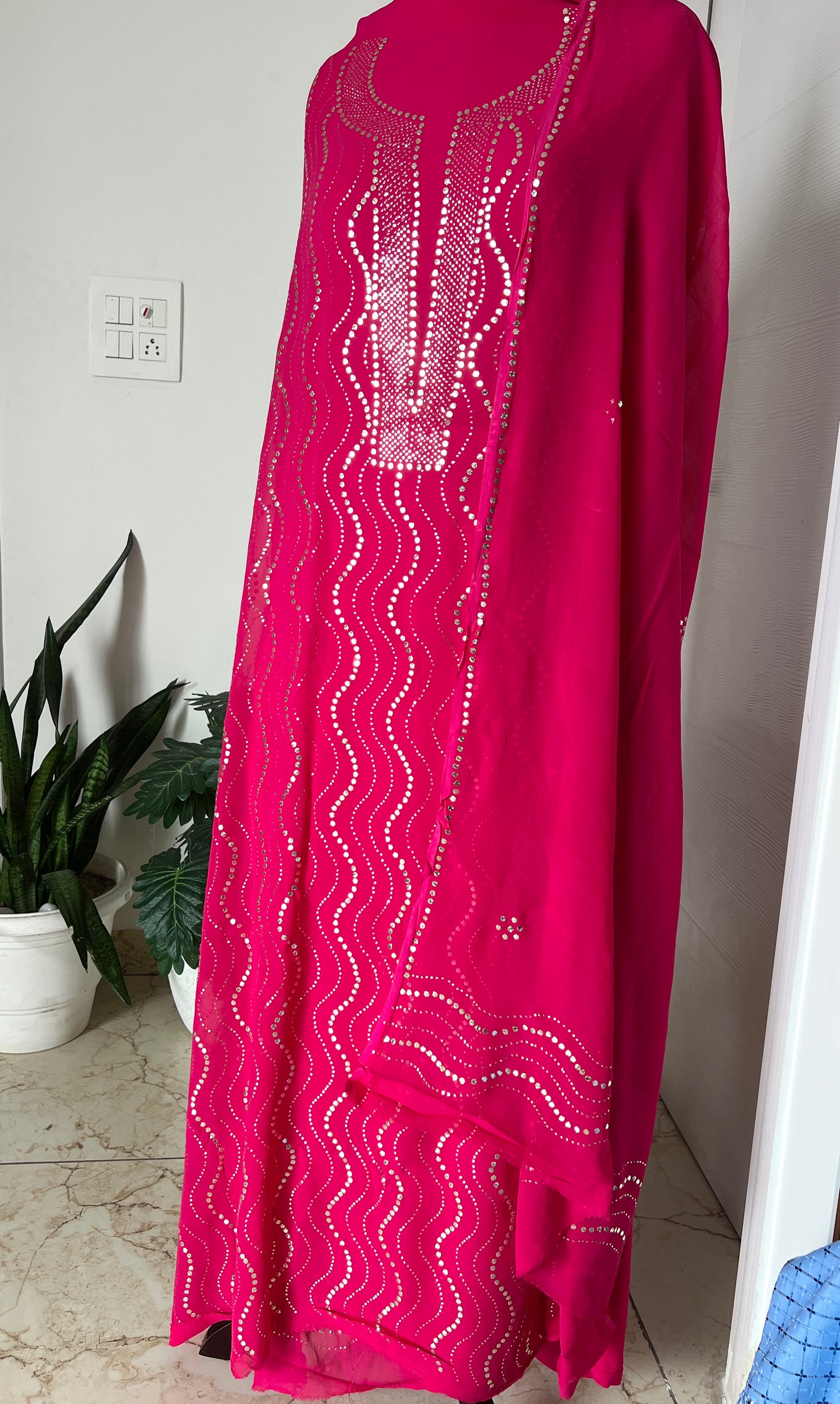 Hot Pink heavy Mukaish Work Kurta and Dupatta Set