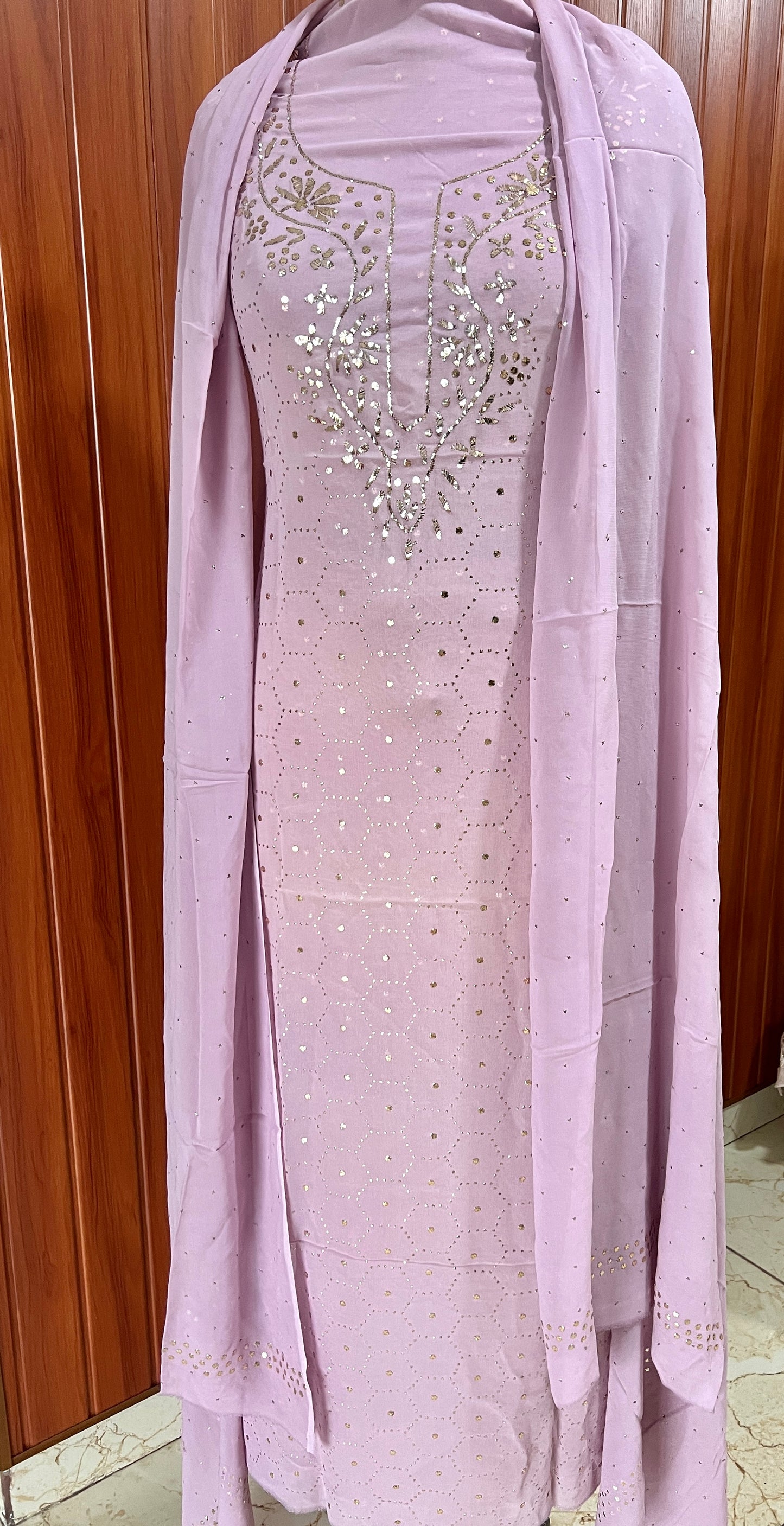 Lavender mukaish work Kurta and Dupatta