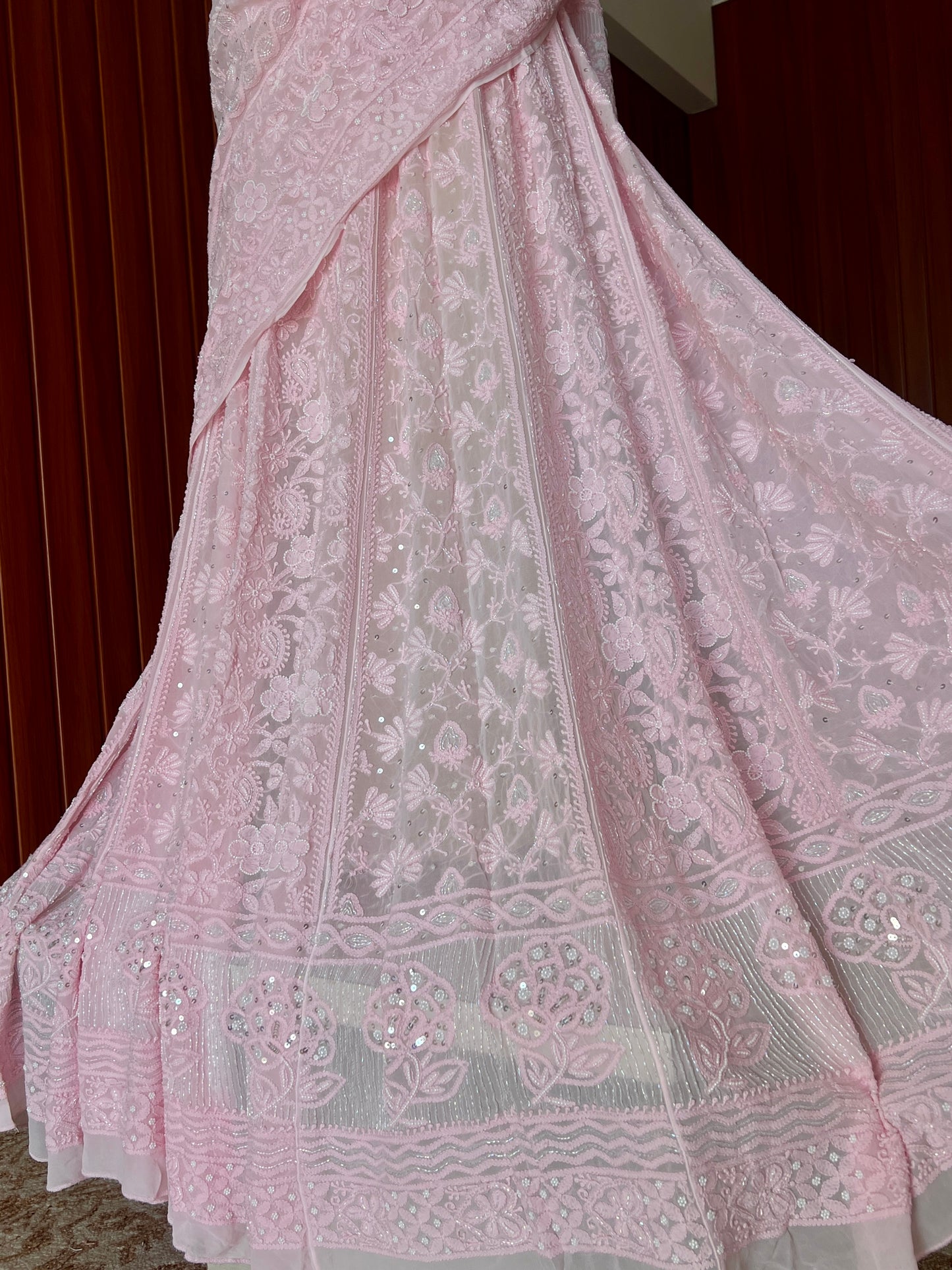 Ruhani Pretty pink Chikankari Cut Dana Pearl Sequins Lehenga