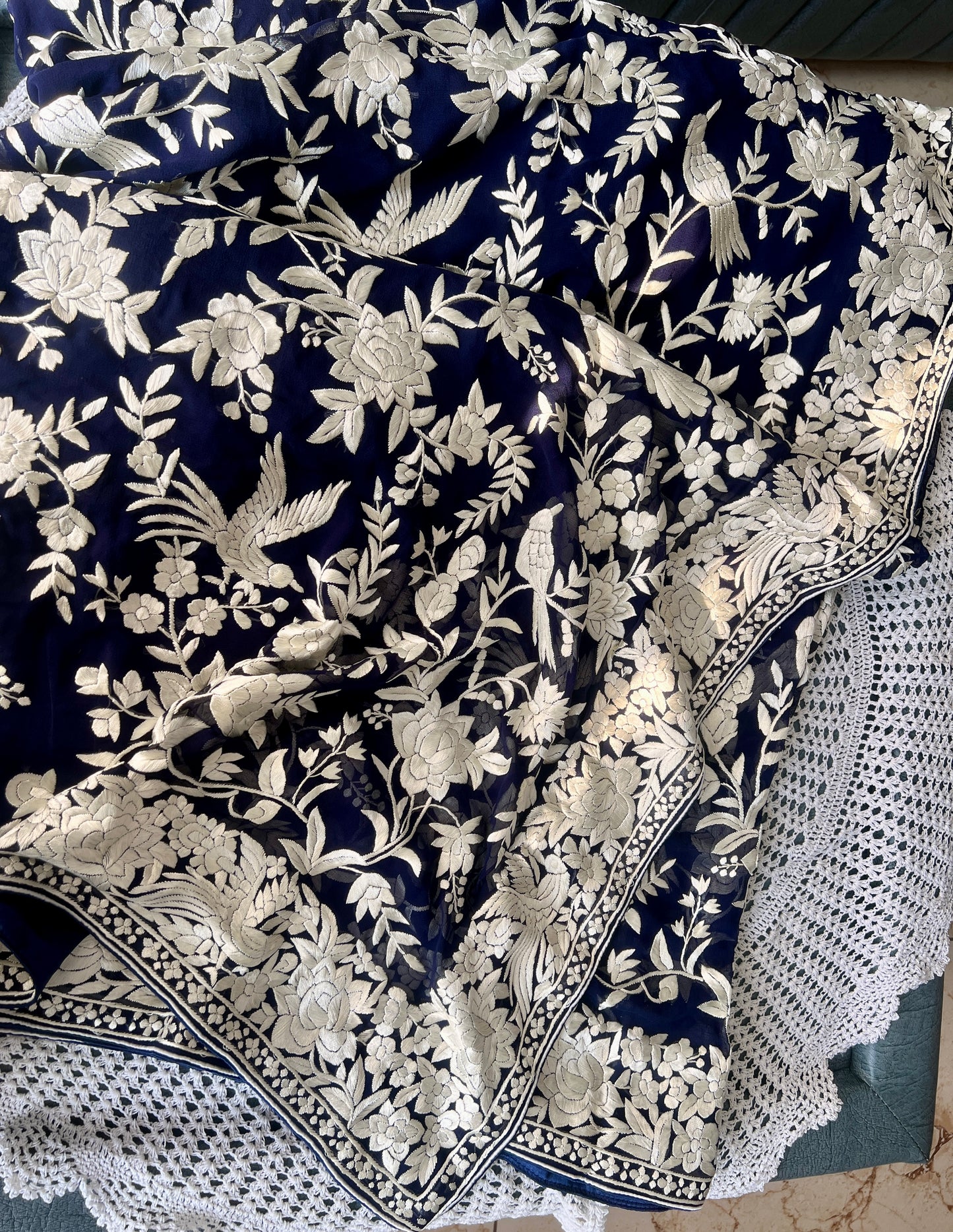 Midnight Blue Parsi Gara Masterpiece Saree
