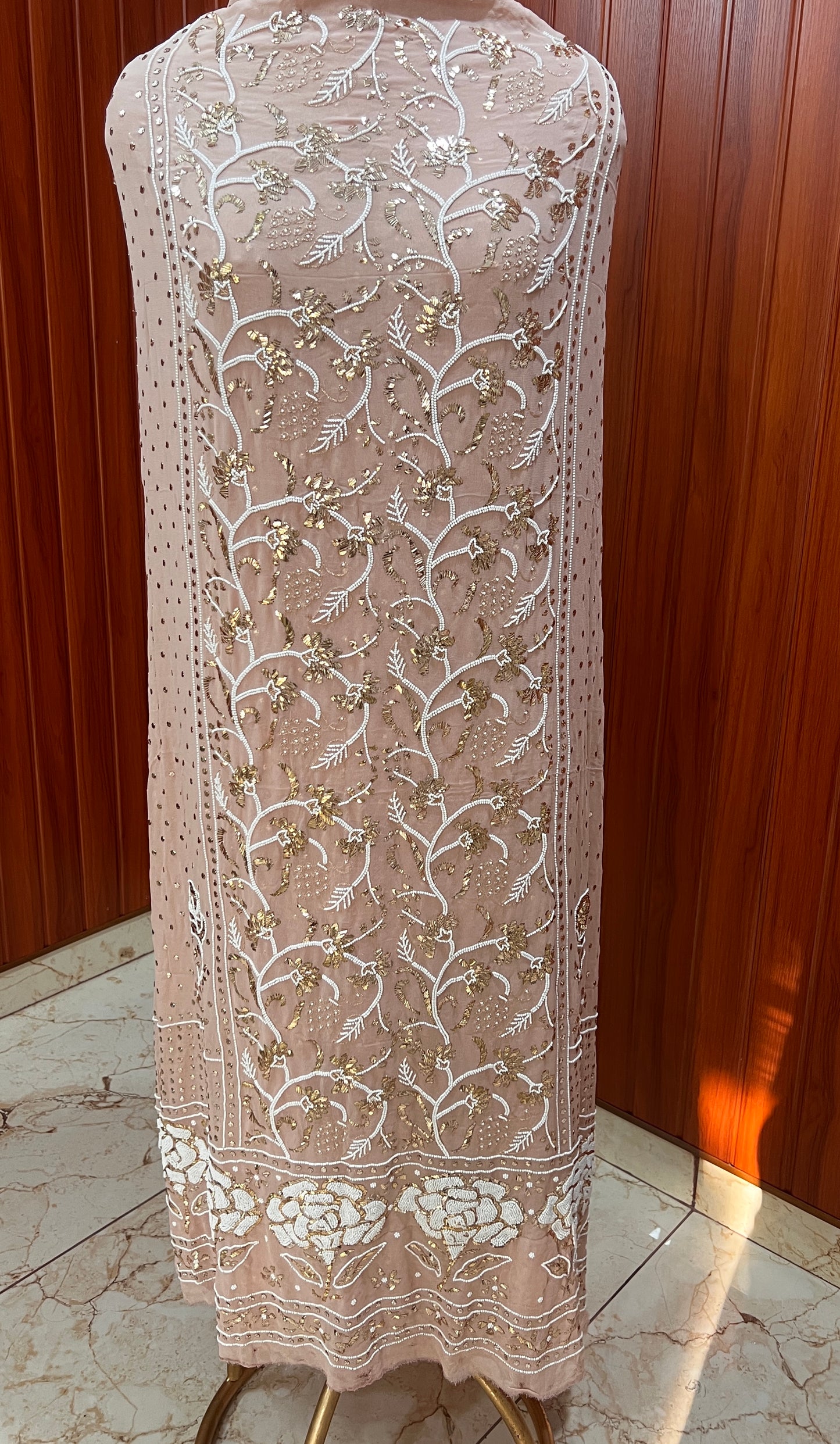 Ruhani Cocoa powder brown Badla and Pearl Embroidered Kurta & Dupatta Set