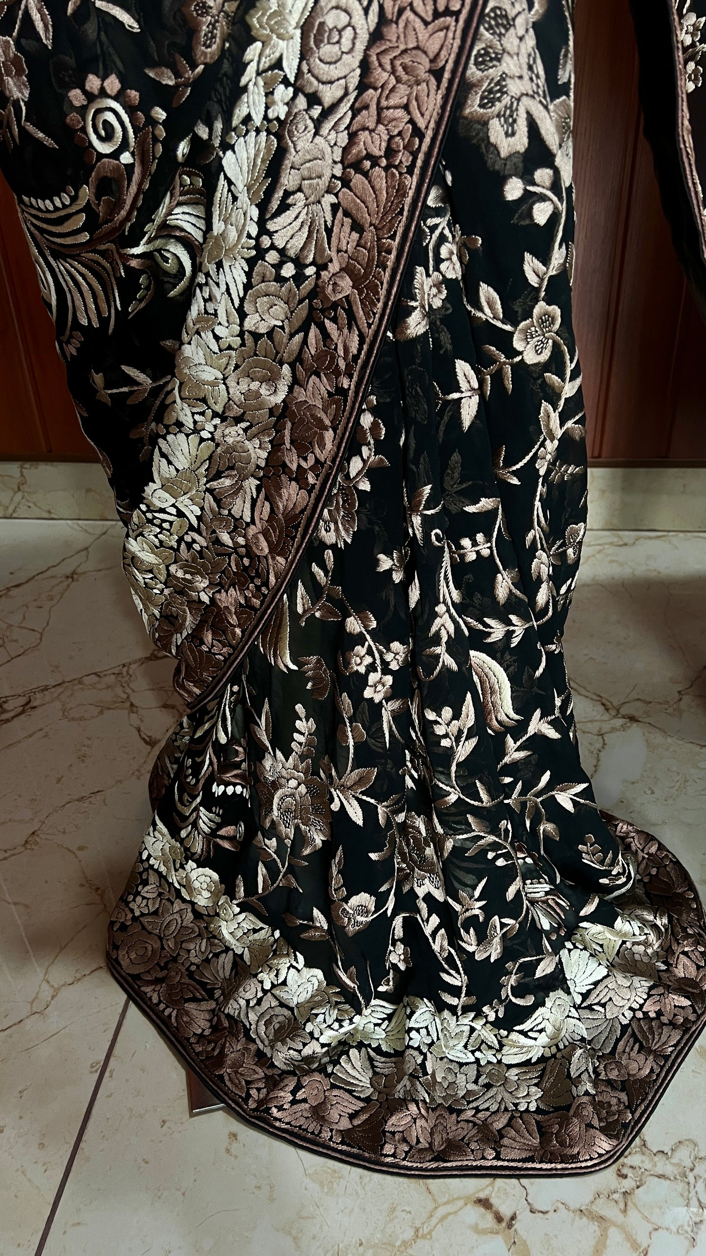 Black Masterpiece Parsi Gara Pure Georgette Saree