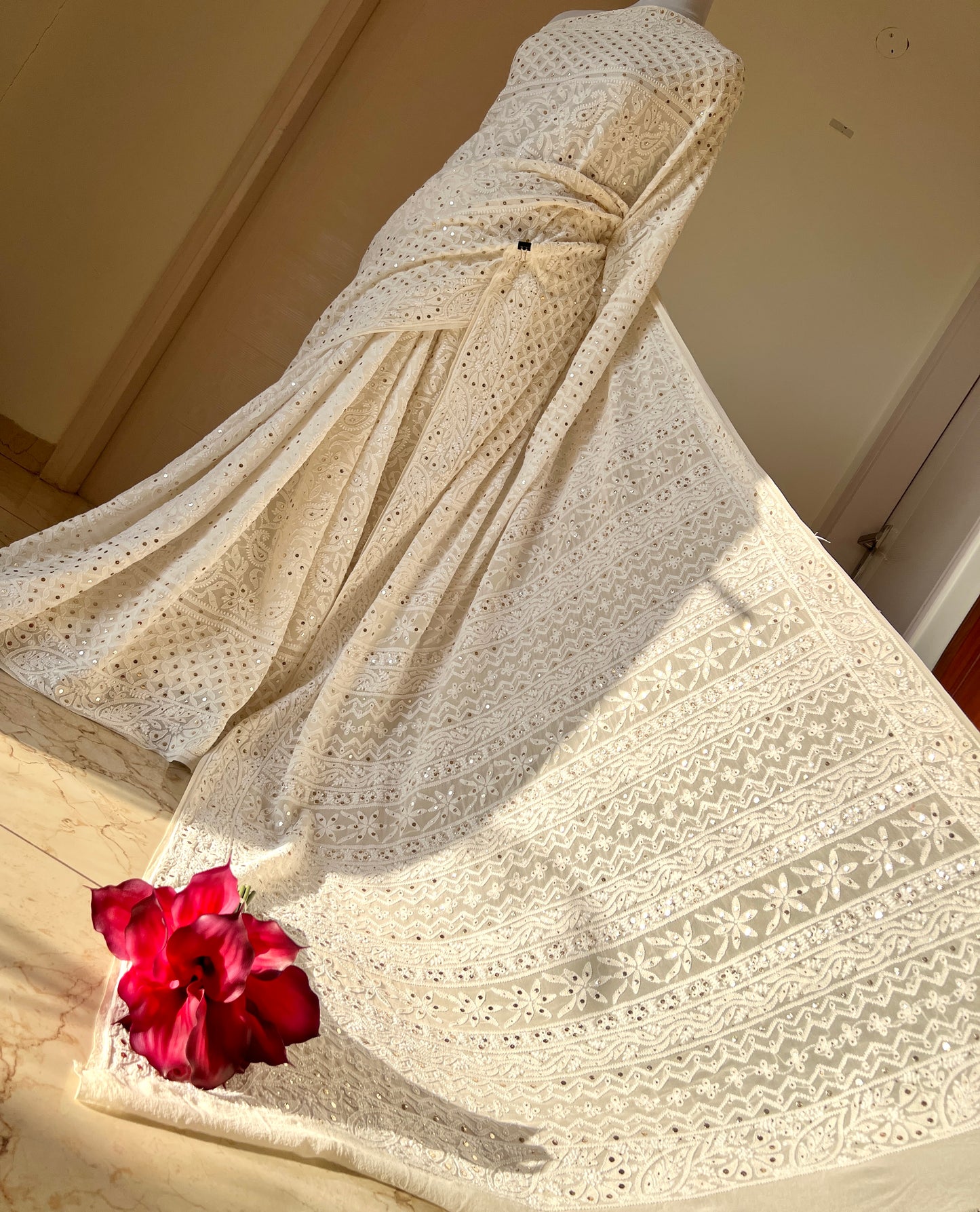 Ivory Ruhani Allover Designer Chikankari and Mukaish Saree