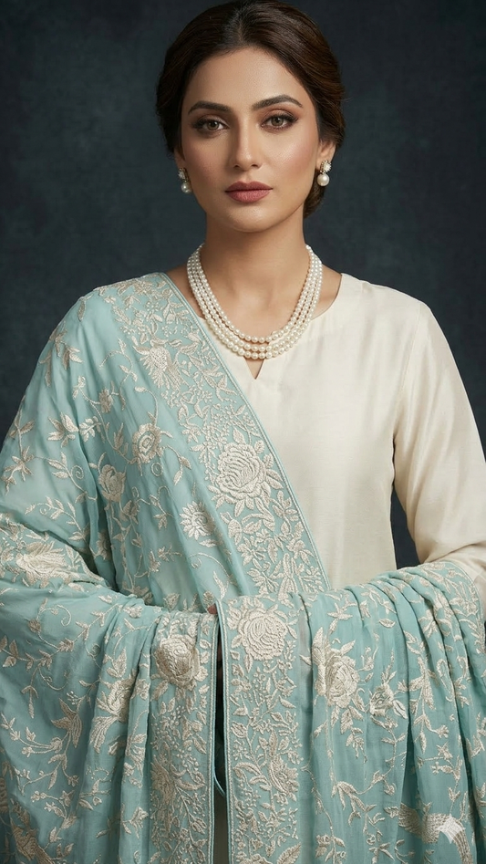 Firozi Masterpiece Parsi Gara Hand Embroidered Dupatta