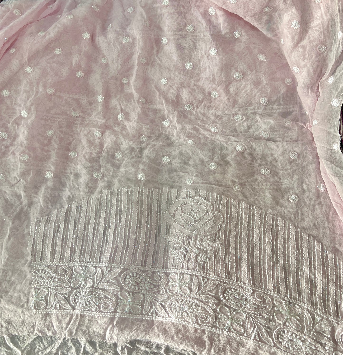 Ruhani Light Pink Chikankari Cut Dana Pearl and Sequins Masterpiece Saree