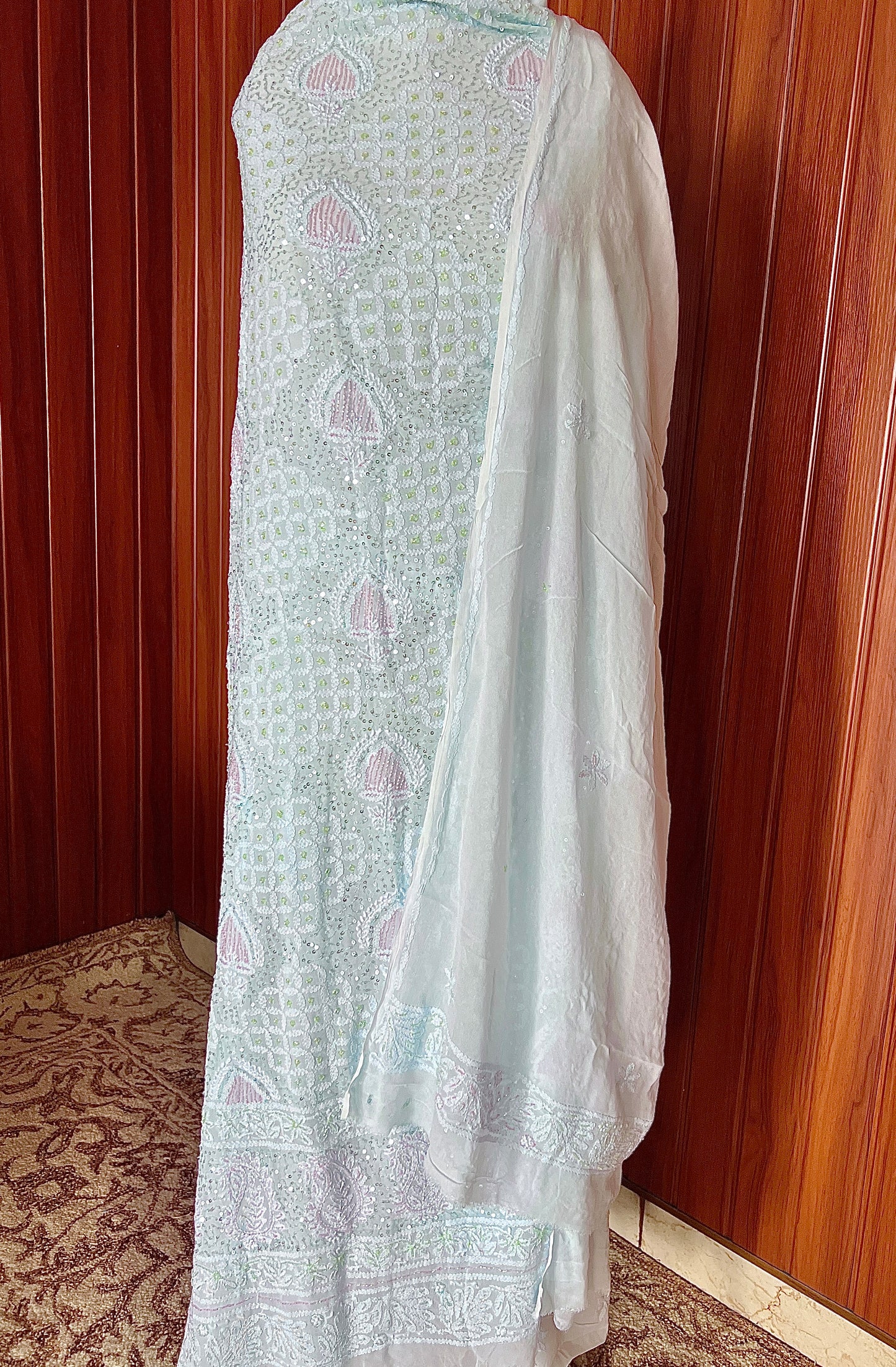 Light Blue Chikankari Cut Dana and sequins Kurta and Dupatta