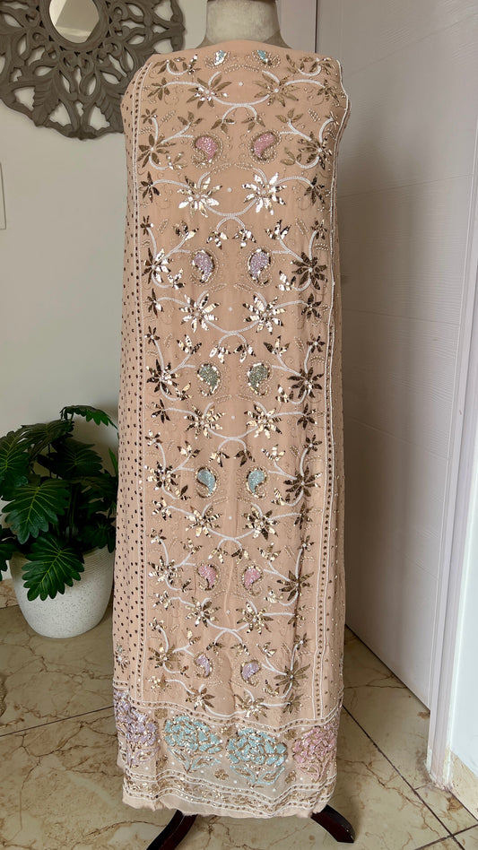Beige Ruhani Mukaish and Cut dana Embroidered Kurta & Dupatta Set