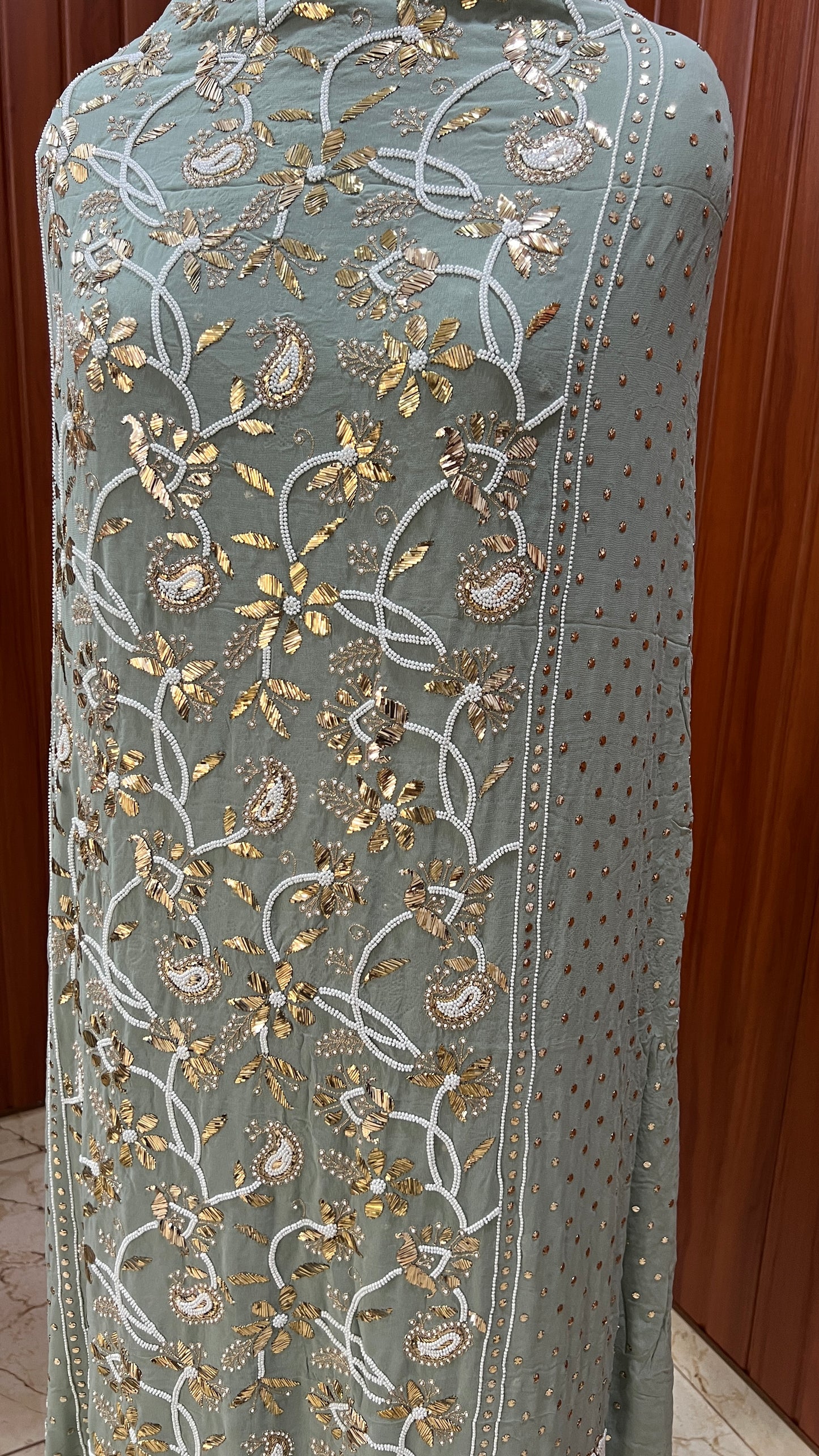 Ruhani Olive Green Badla and Pearl Embroidered Kurta & Dupatta Set