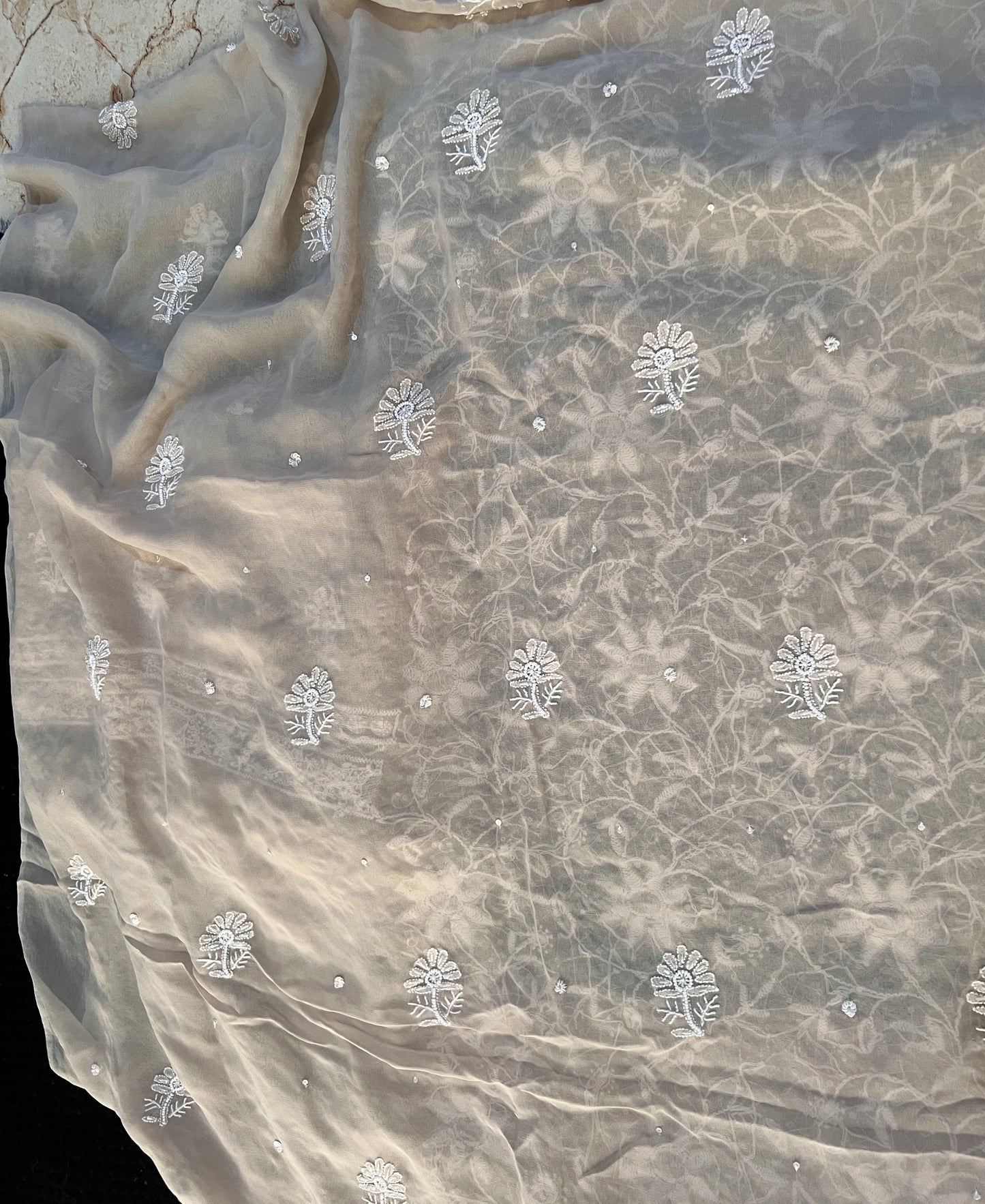 Suhaan Chikankari pearl sequins cut Dana work kurta and dupatta