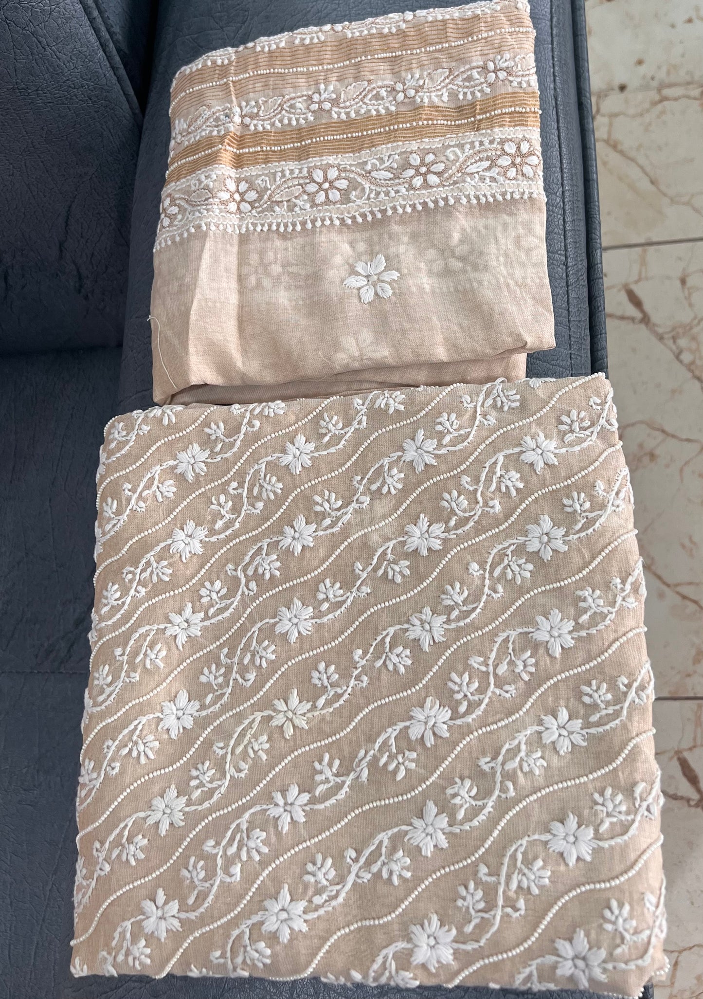 Tissue chanderi silk Chikankari and pearl embroidered kurta and dupatta