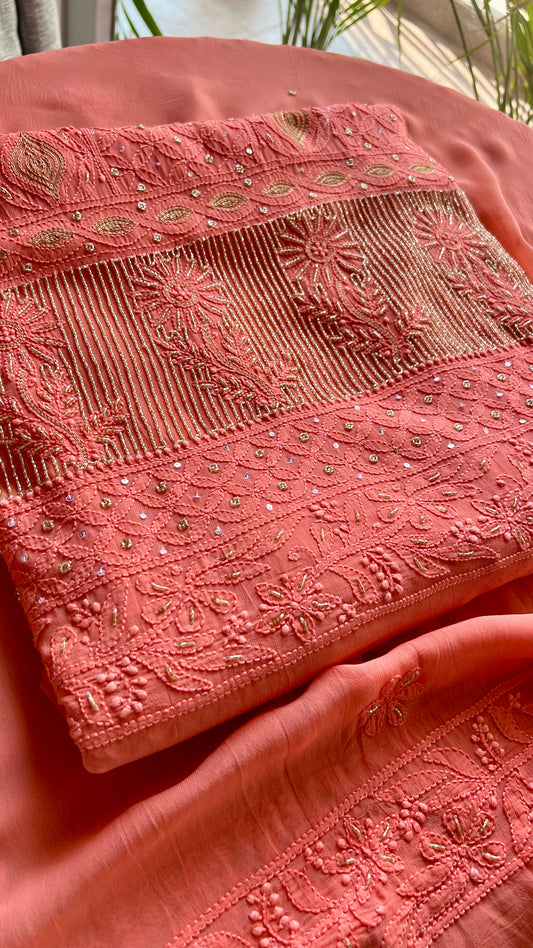 Chikankari golden Cut Dana and aari work Kurta and Dupatta