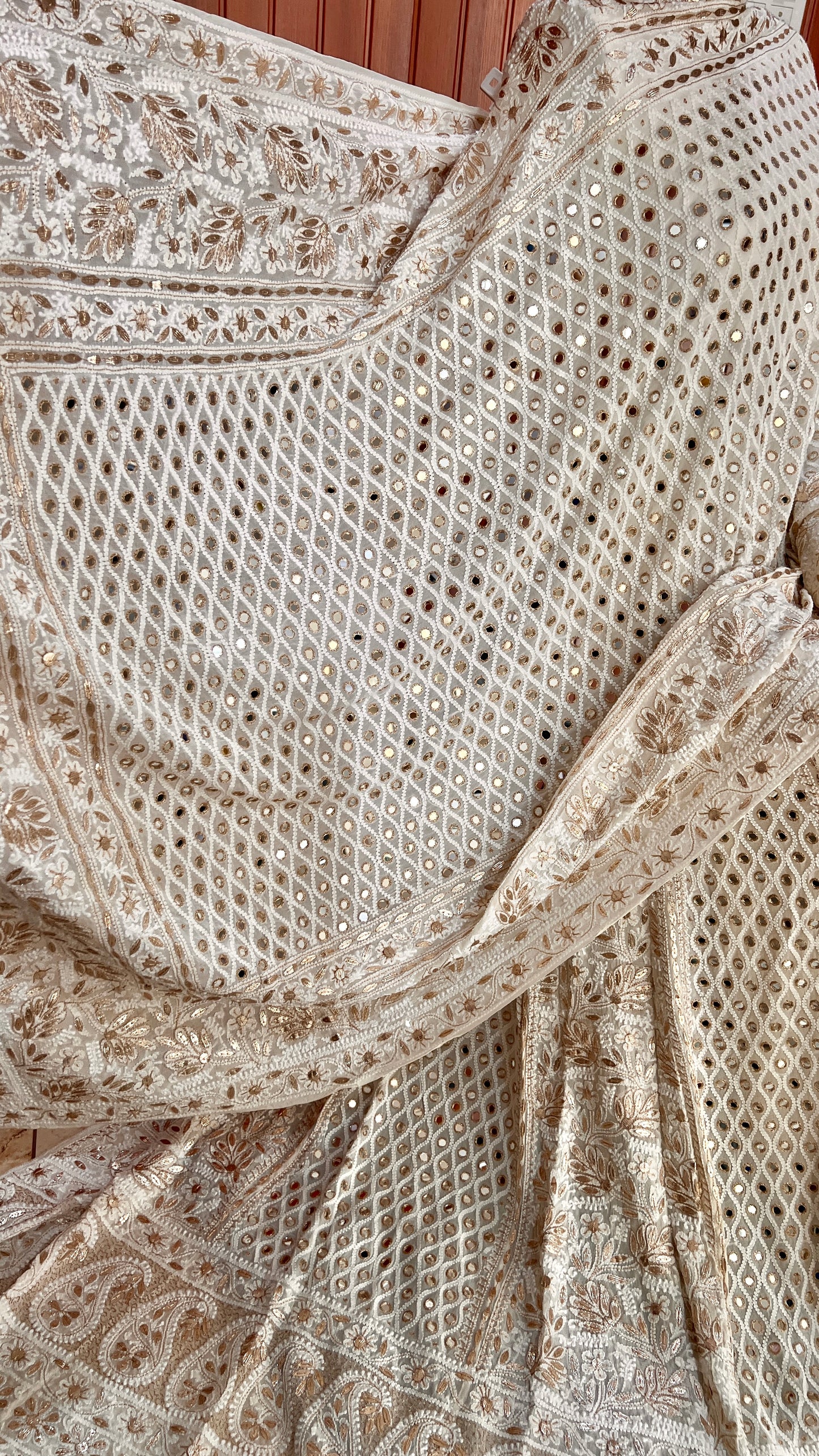 Ivory Ruhani Chikankari Mirror Gota Patti Wedding Lehenga