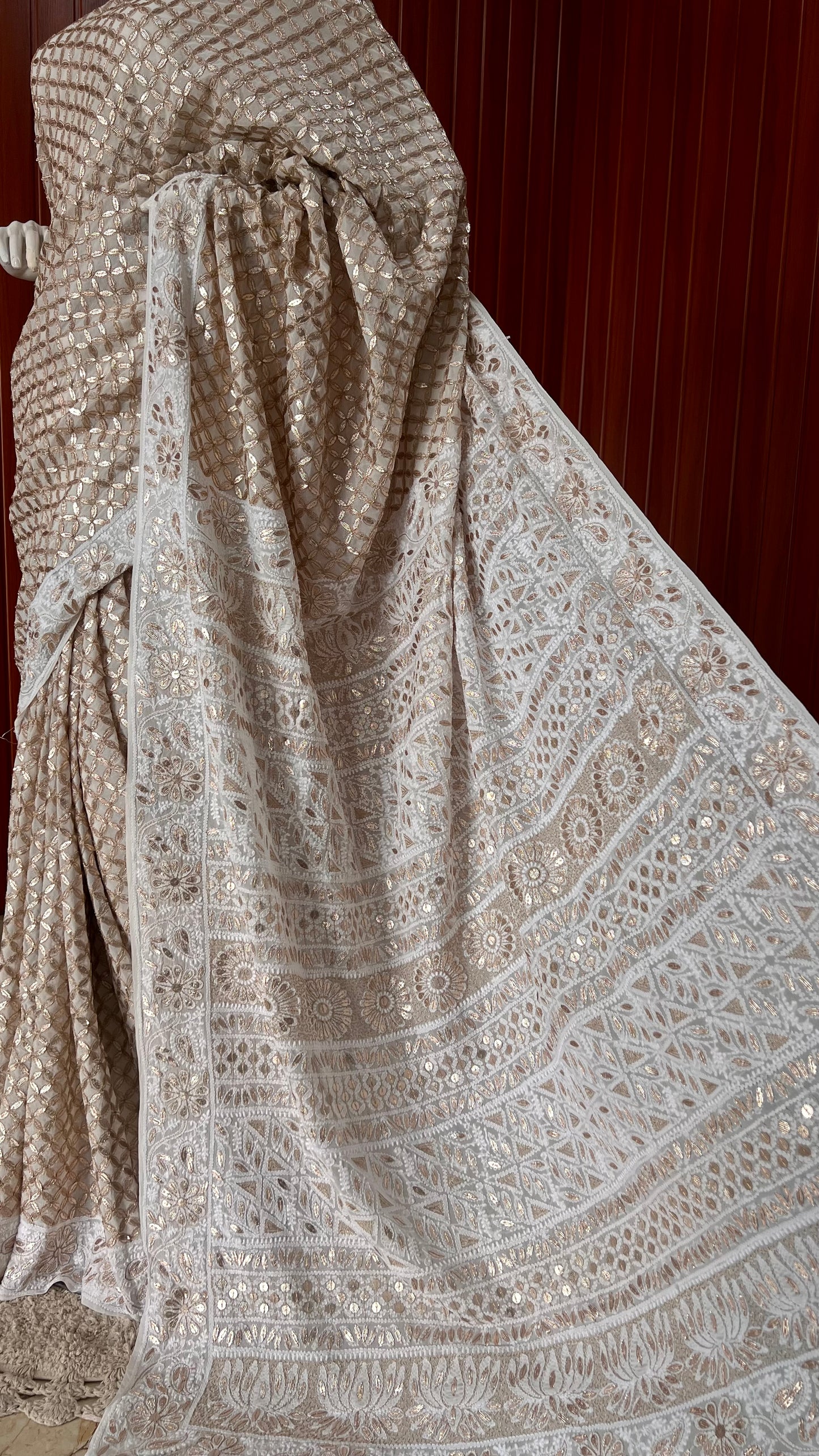 Ruhani Ivory Chikankari and Gota Patti Saree