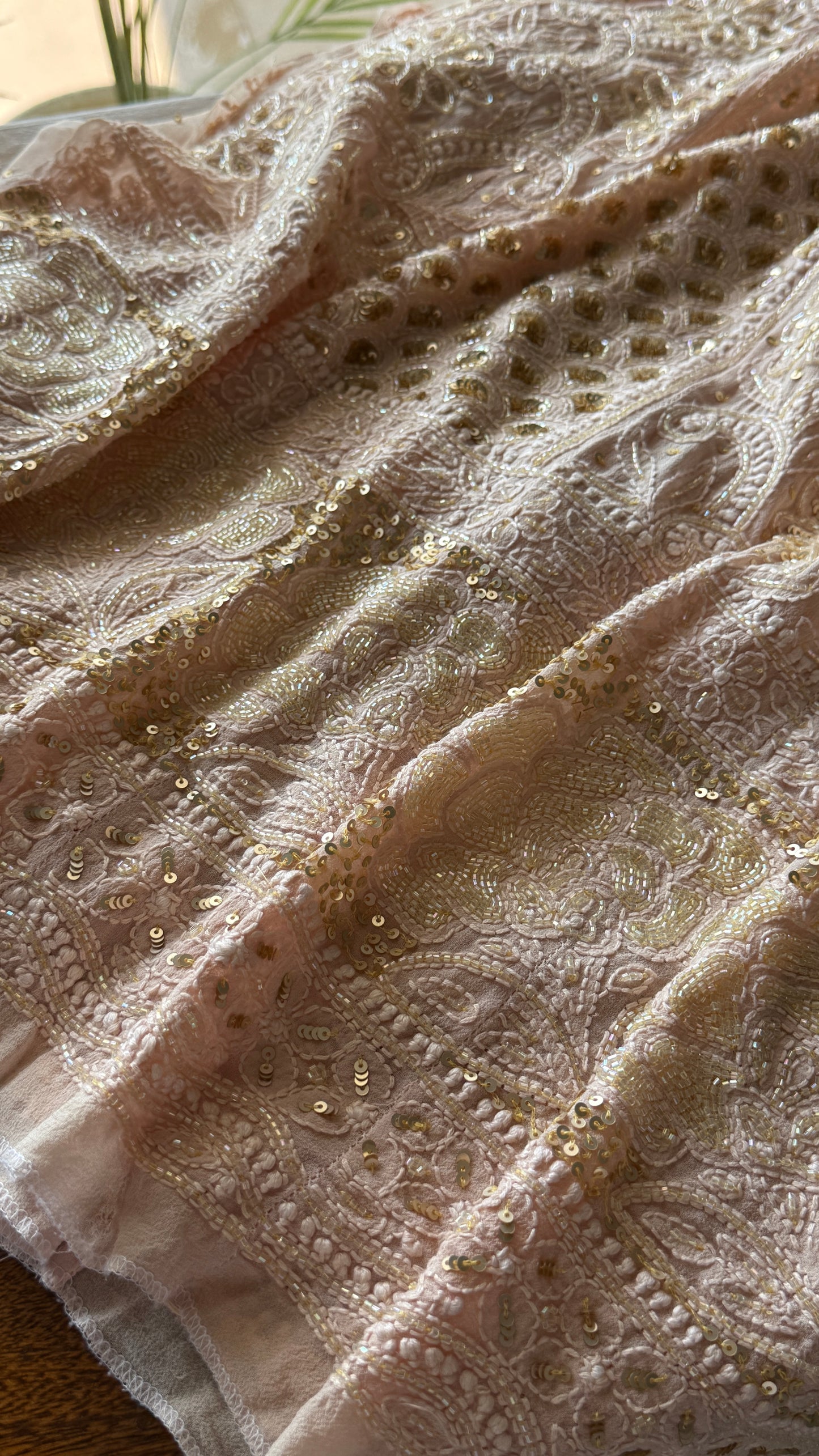 Ruhani Dusty Peach Chikankari Sequins and Cut Dana Anarkali