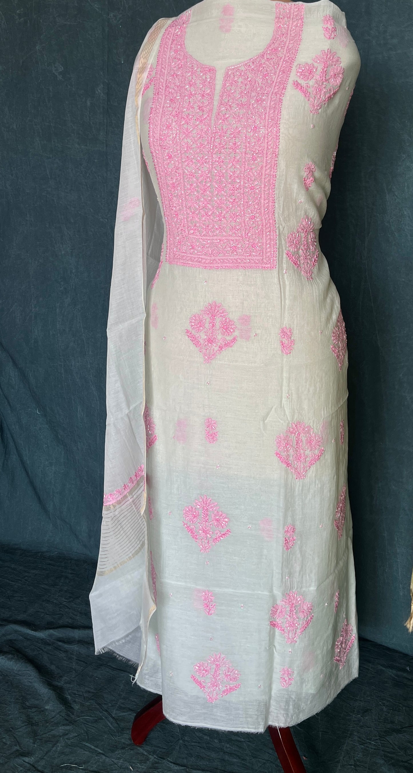 Mul Chanderi Chikankari Kurta and Dupatta Set
