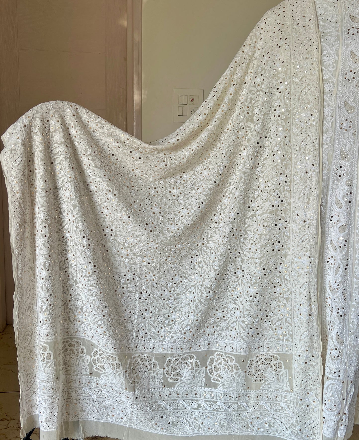 Ruhani Chikankari and Mukaish Dupatta