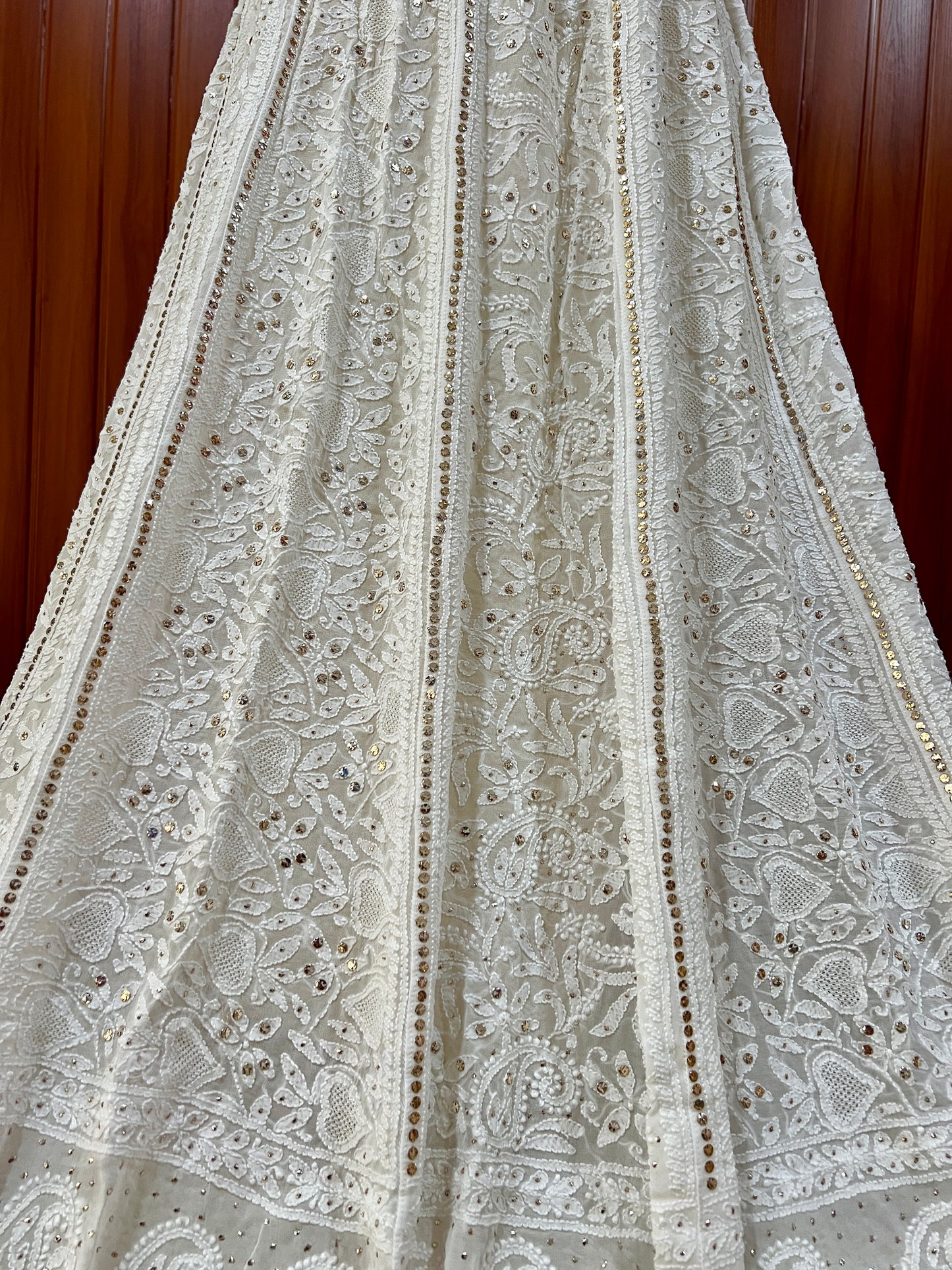 White allover Chikankari and mukaish lehenga skirt