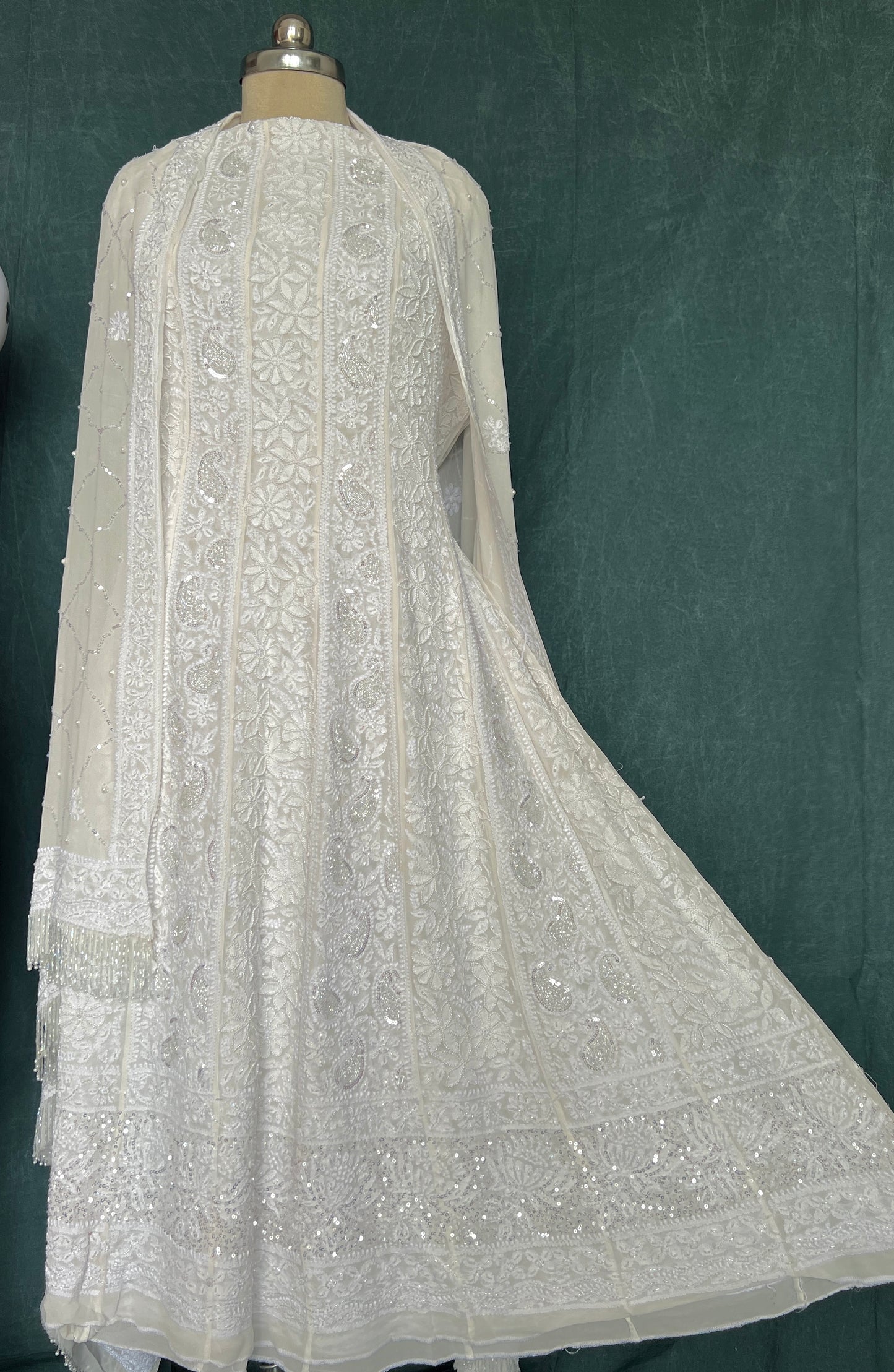 Ruhani Off white Chikankari sequins pearl cut Dana Anarkali