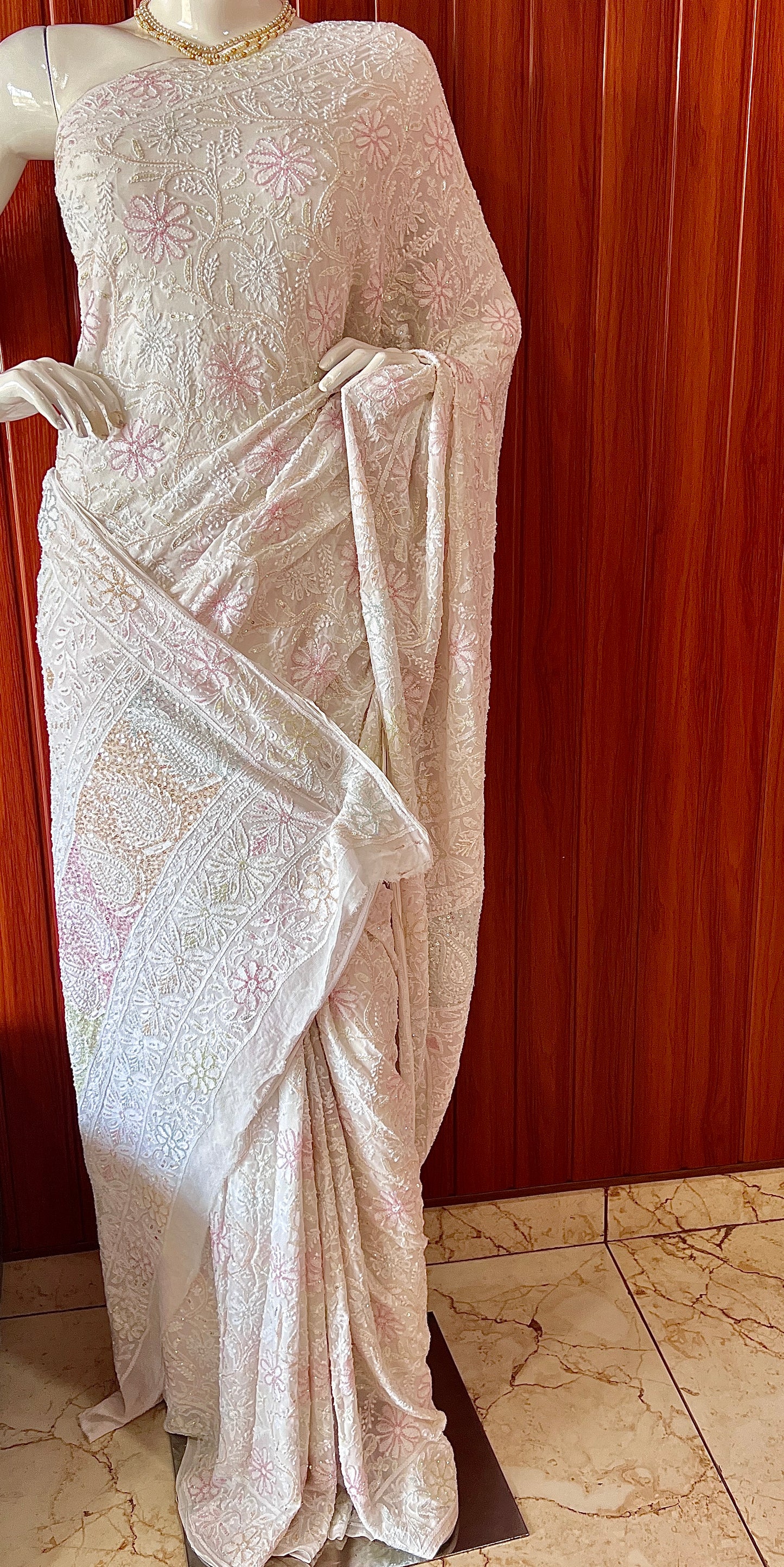 Ruhani Ivory Chikankari Cut Dana and Sequins Saree