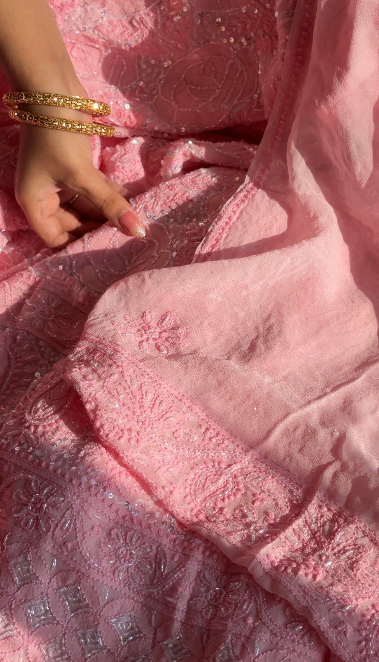Rose Pink Chikankari cut dana sequins work kurta and dupatta