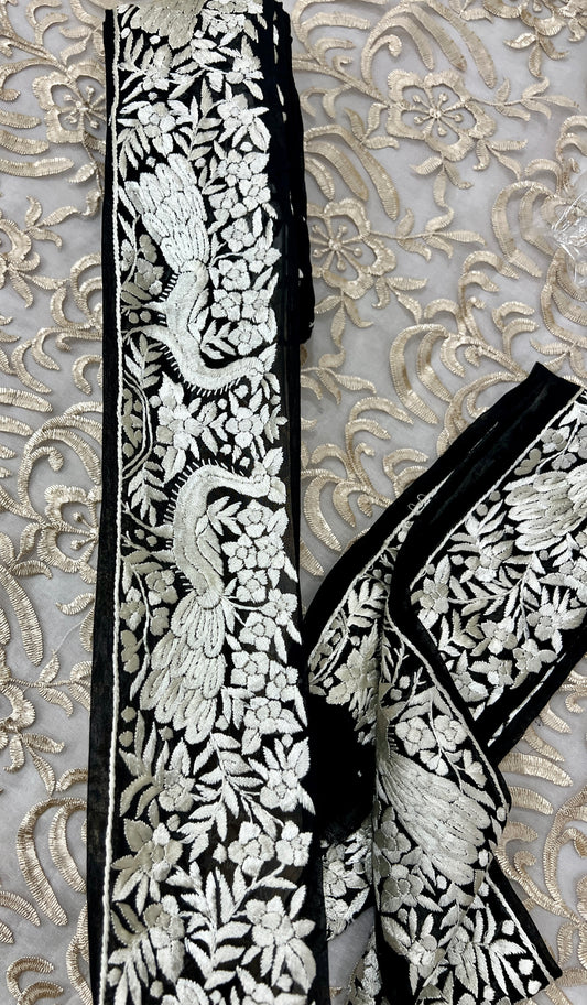 Black hand embroidered parsi gara border