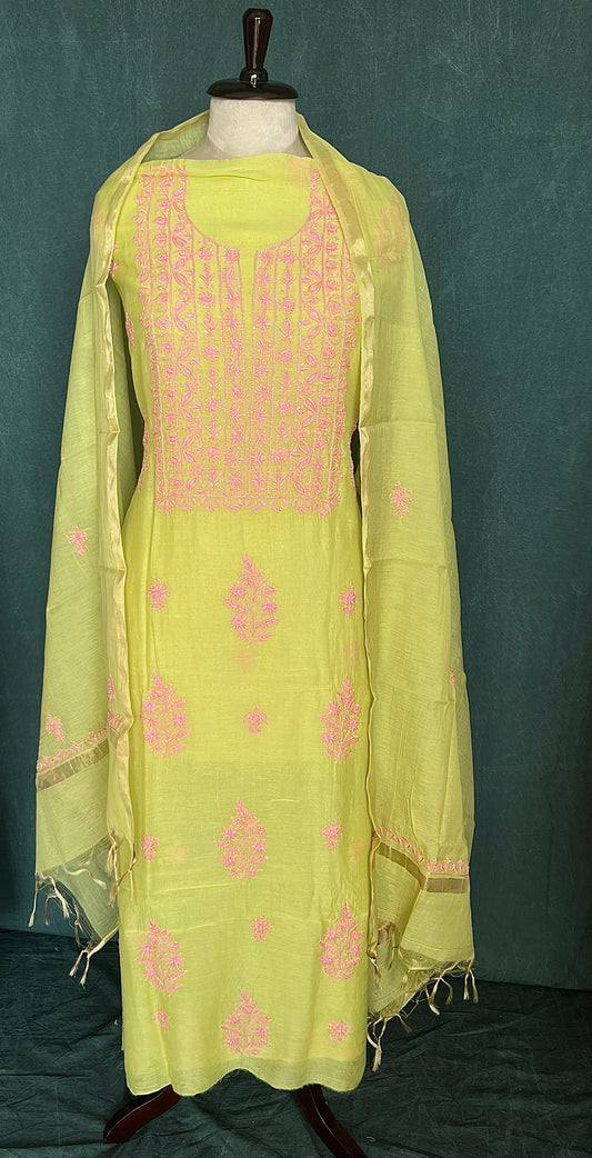 Mul Chanderi Chikankari Kurta and Dupatta Set