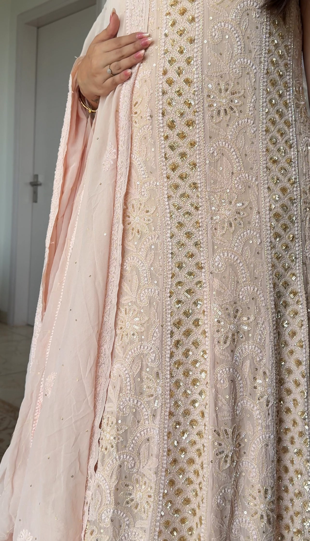 Ruhani Dusty Peach Chikankari Sequins and Cut Dana Anarkali
