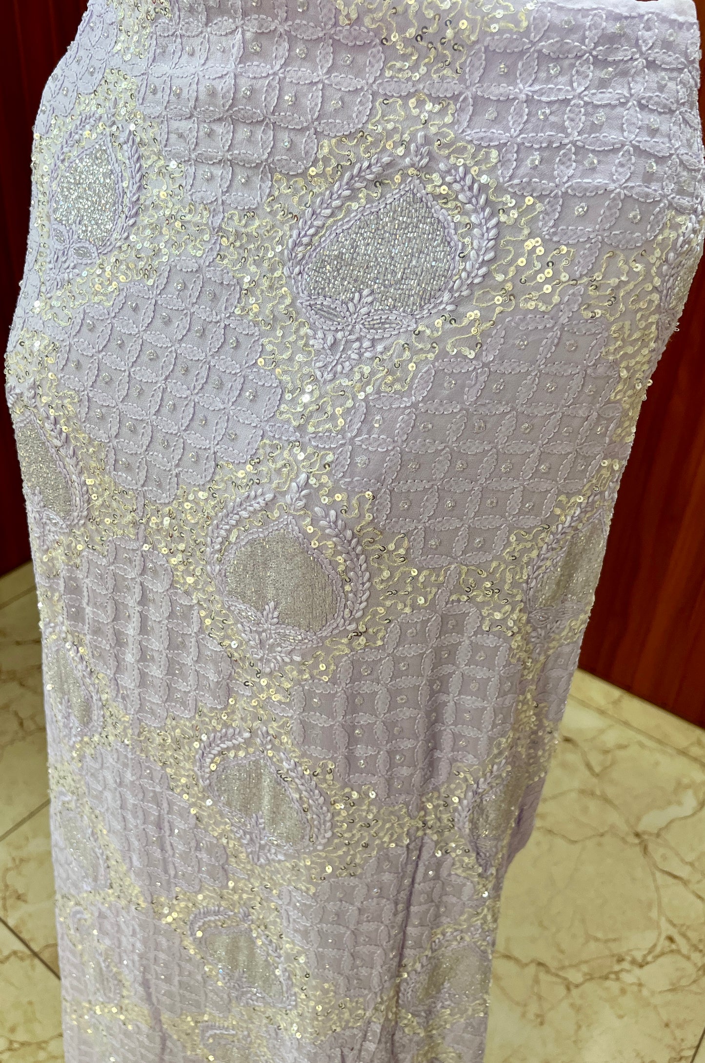 Lavender Chikankari Cut Dana and sequins Kurta and Dupatta