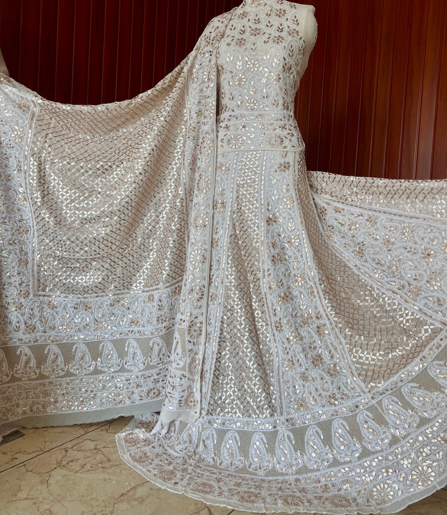 Ivory Ruhani Chikankari and Gota Patti Pure Georgette Lehenga Set