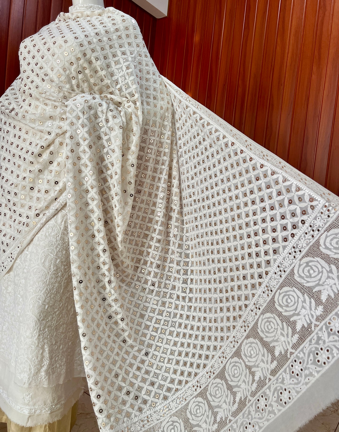 Ruhani Chikankari and Ring Mukaish Dupatta