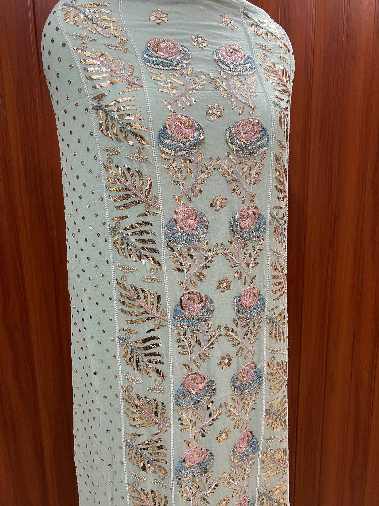 Ruhani Mint Green Mukaish and Cut dana Embroidered Kurta & Dupatta Set