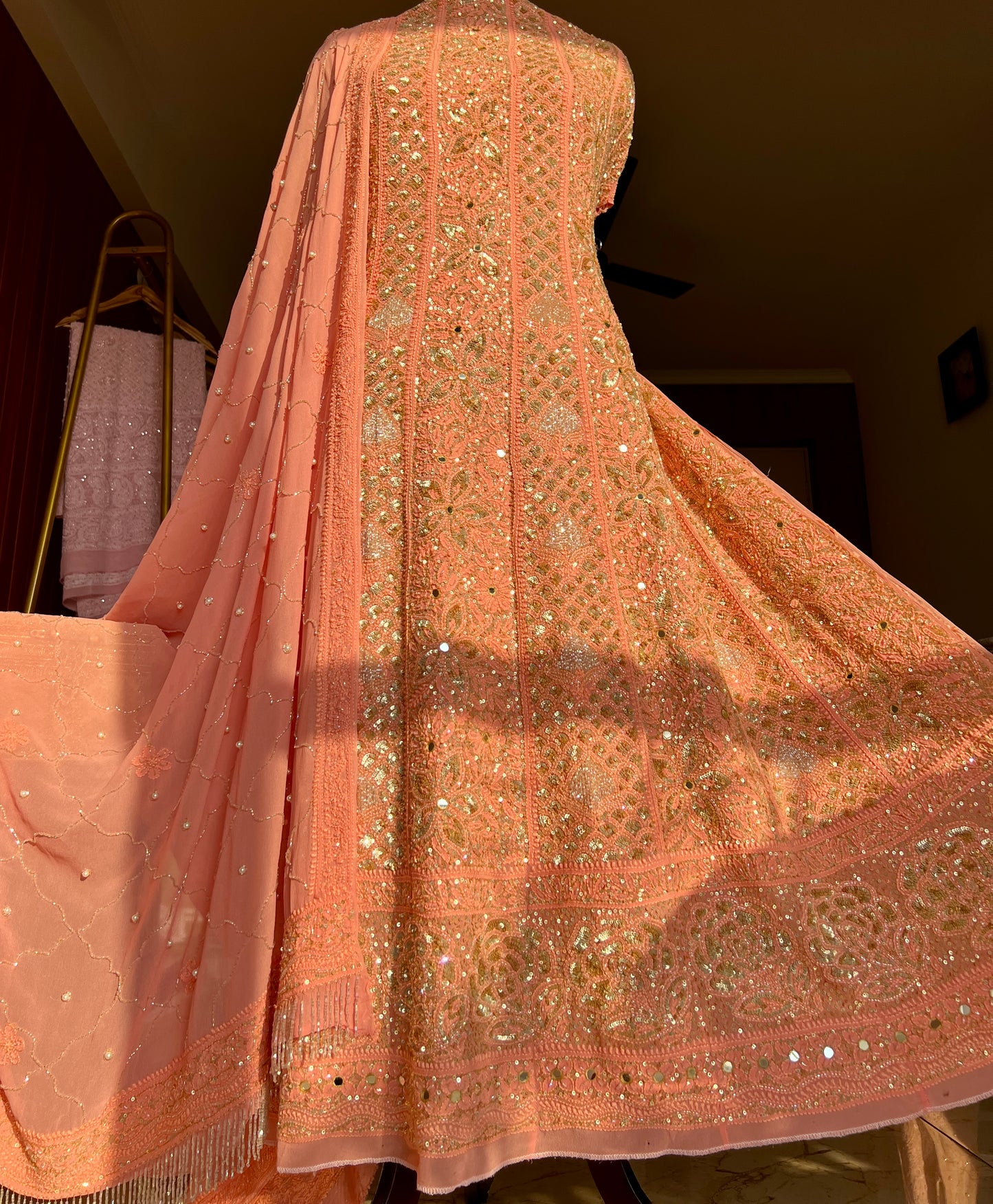 Ruhani Coral Peach Wedding Anarkali