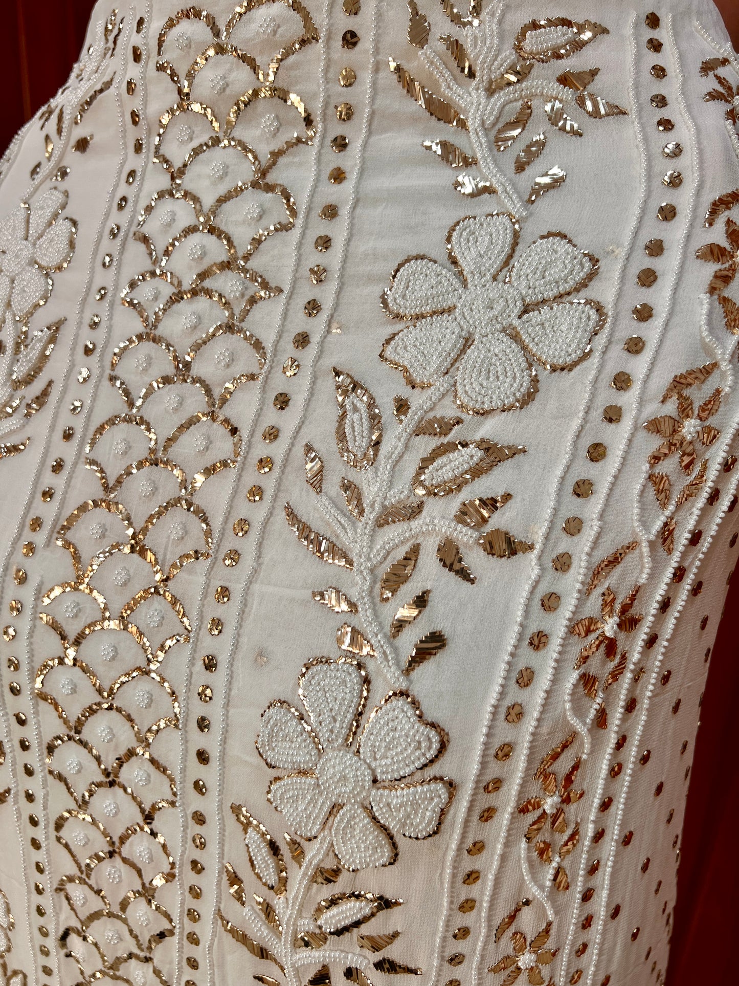 Ruhani White Badla and Pearl Embroidered Kurta & Dupatta Set