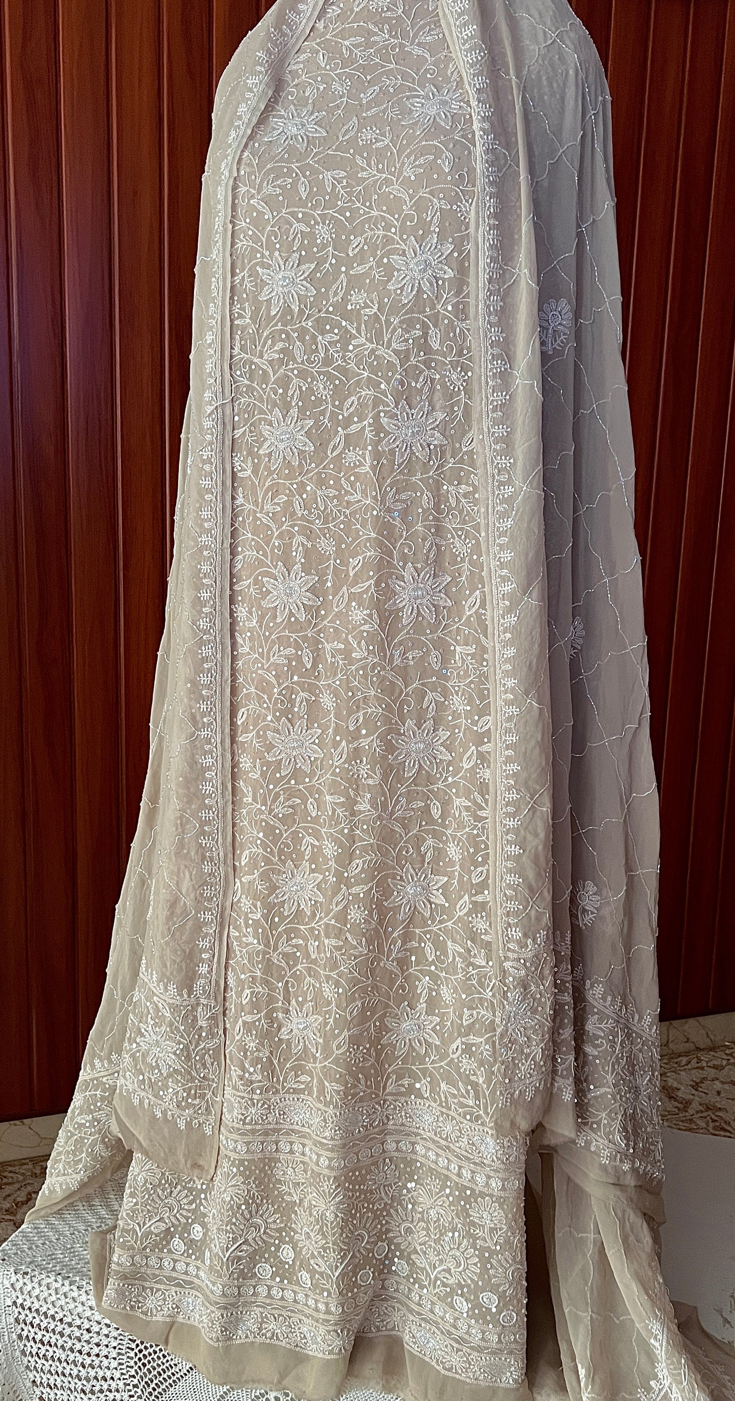 Suhaan Chikankari pearl sequins cut Dana work kurta and dupatta