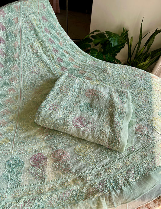 Mint green Chikankari multi Cut Dana Sequins Lehenga