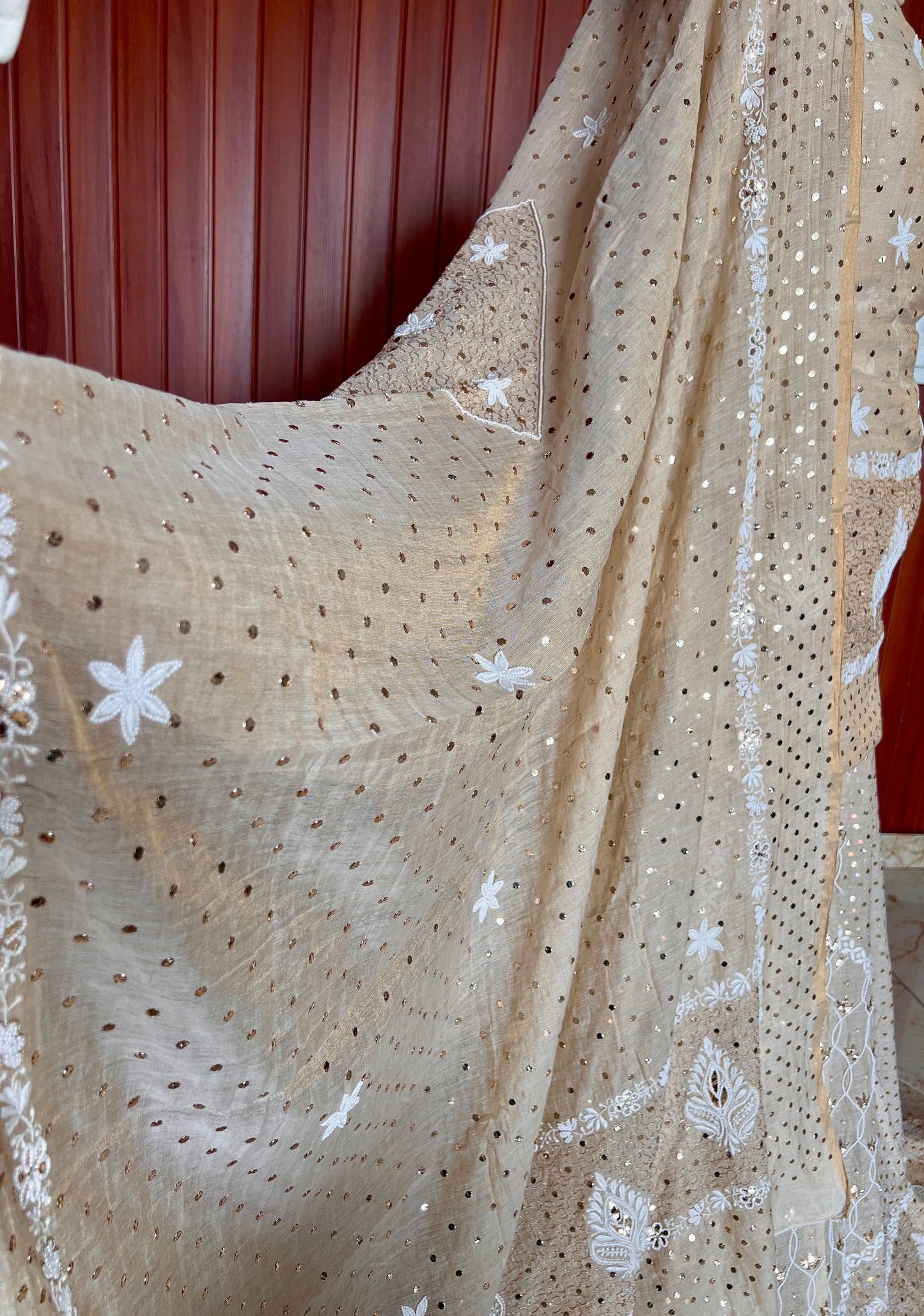 Ruhani Tissue Lehenga with Chikankari Mukaish Pearl and sequins work