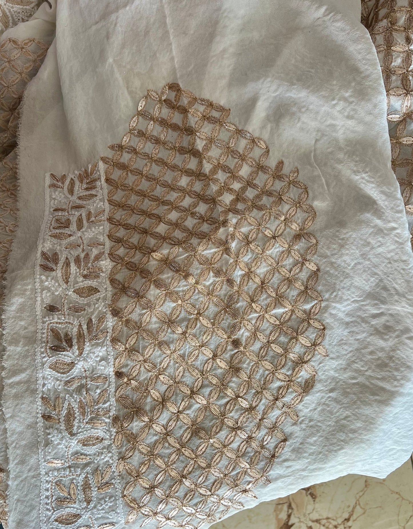 Ruhani Ivory Chikankari and Gota Patti Saree