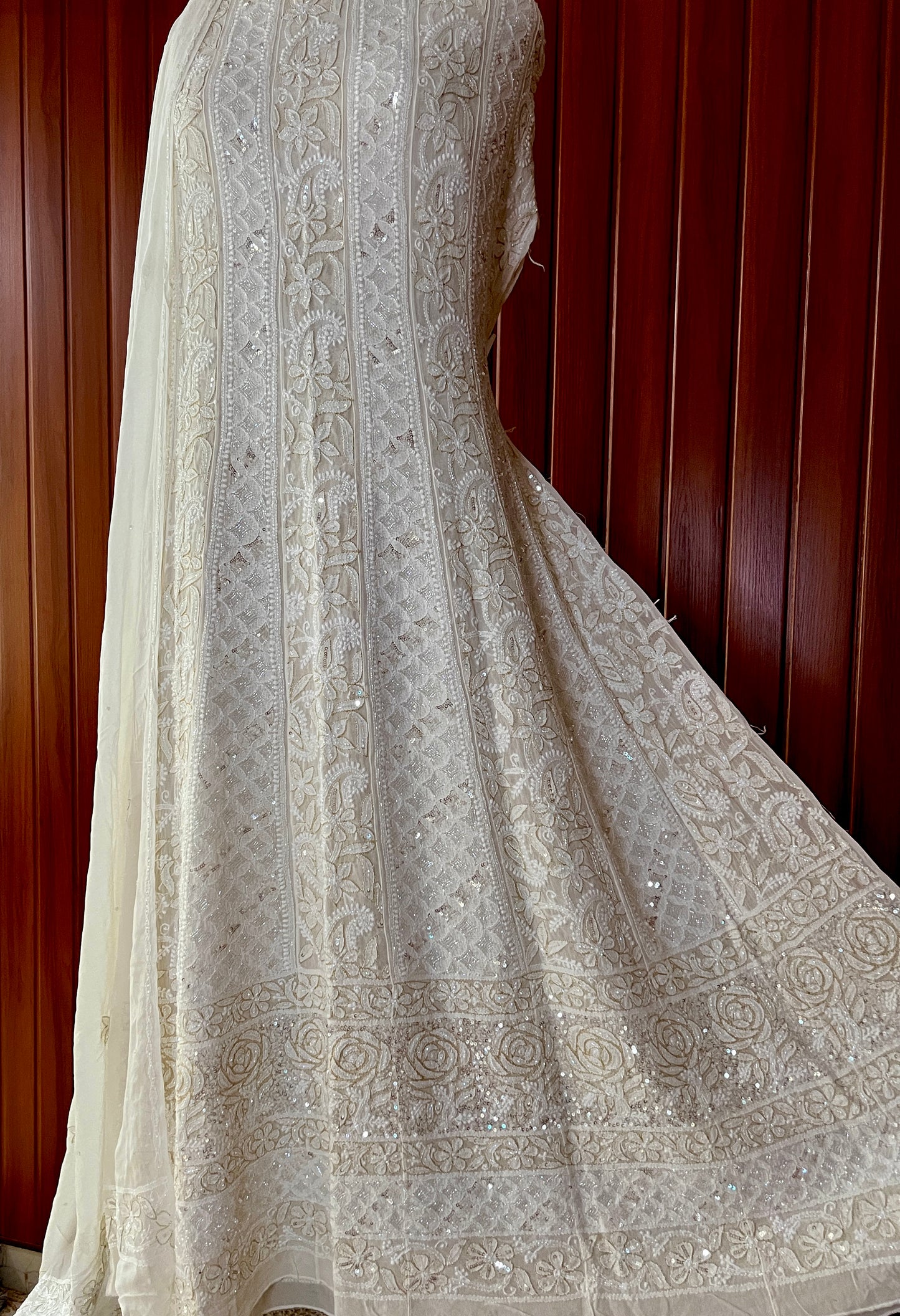 Ruhani Chikankari Cut Dana Sequins Embroidered Anarkali with Dupatta