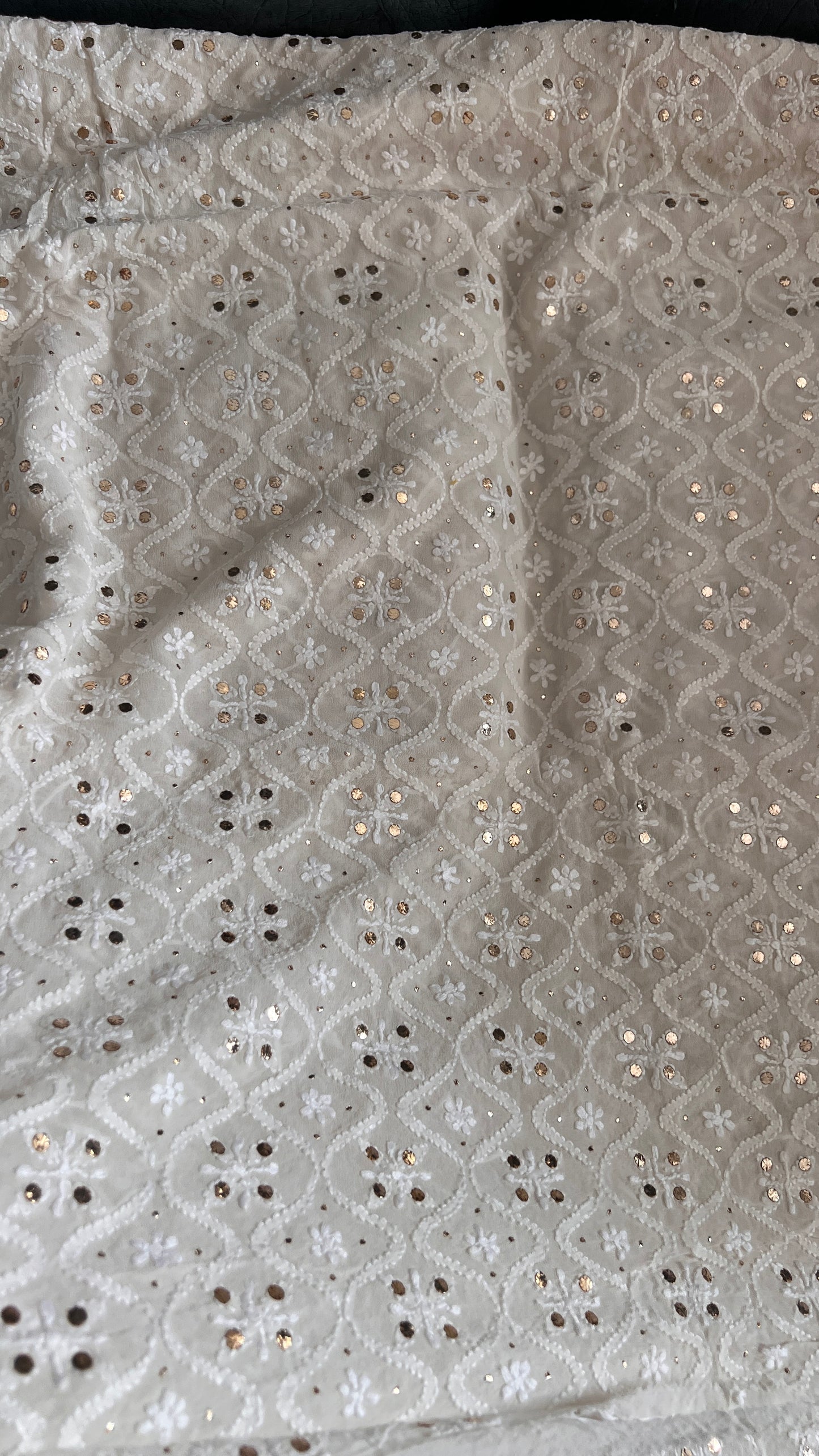 Ivory Pure Georgette Allover Chikankari and Mukaish Men's Kurta Fabric