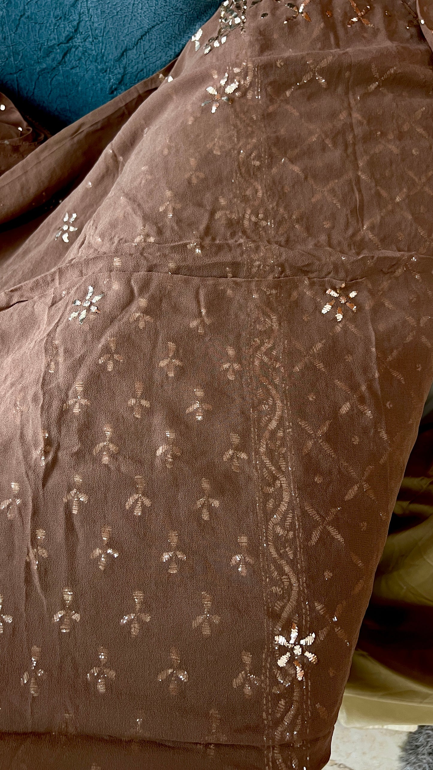 Ruhani Brown Badla & heavy mukaish pure georgette kurta & dupatta set