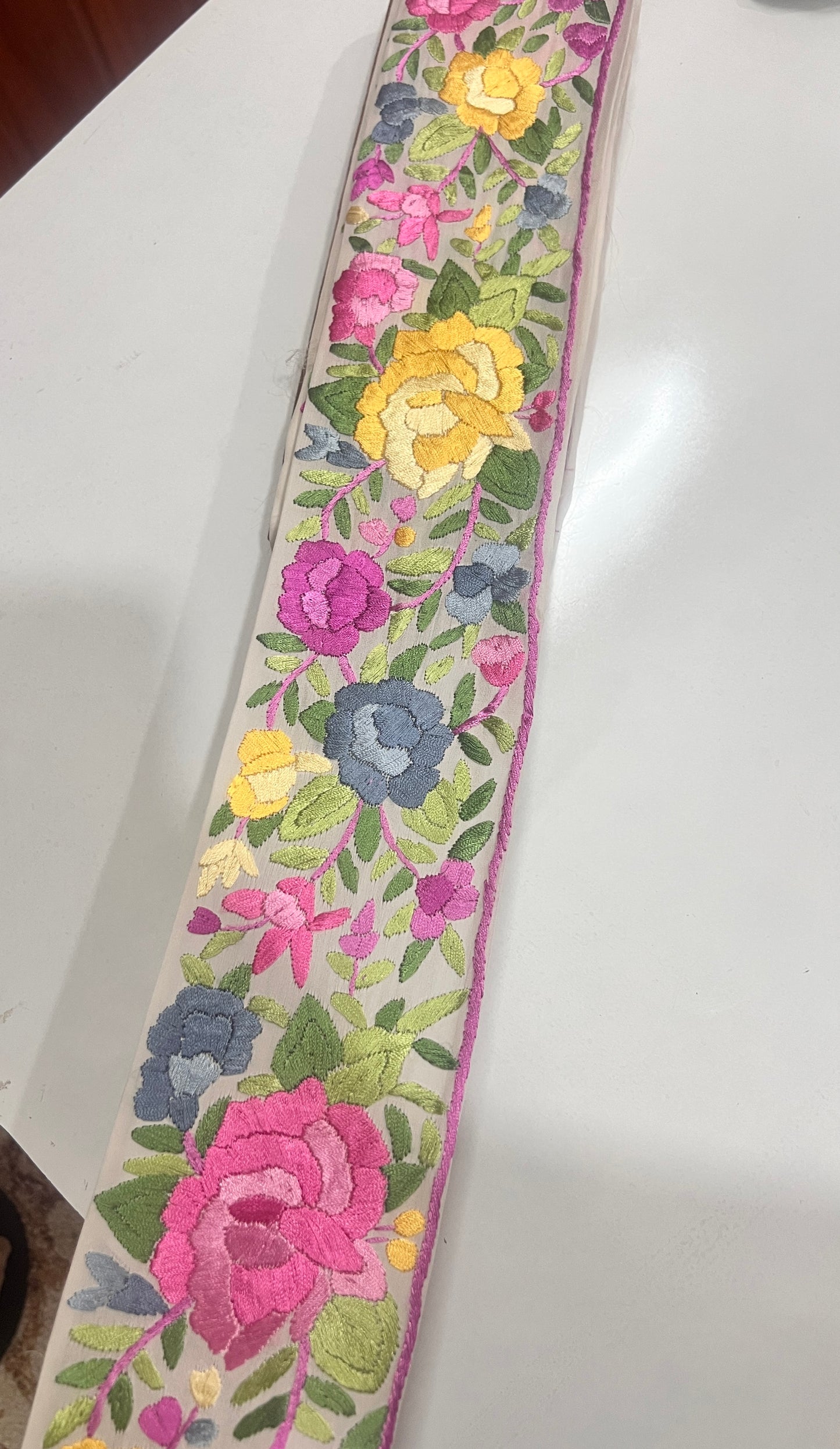 Off white White multicolored hand embroidered parsi gara border