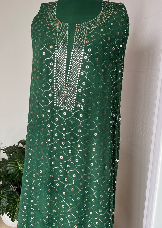 Green heavy Mukaish Work Kurta and Dupatta Set