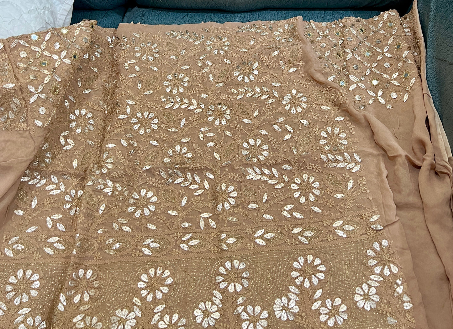 Cinnamon Chikankari Gota Patti and Mirror Lehenga