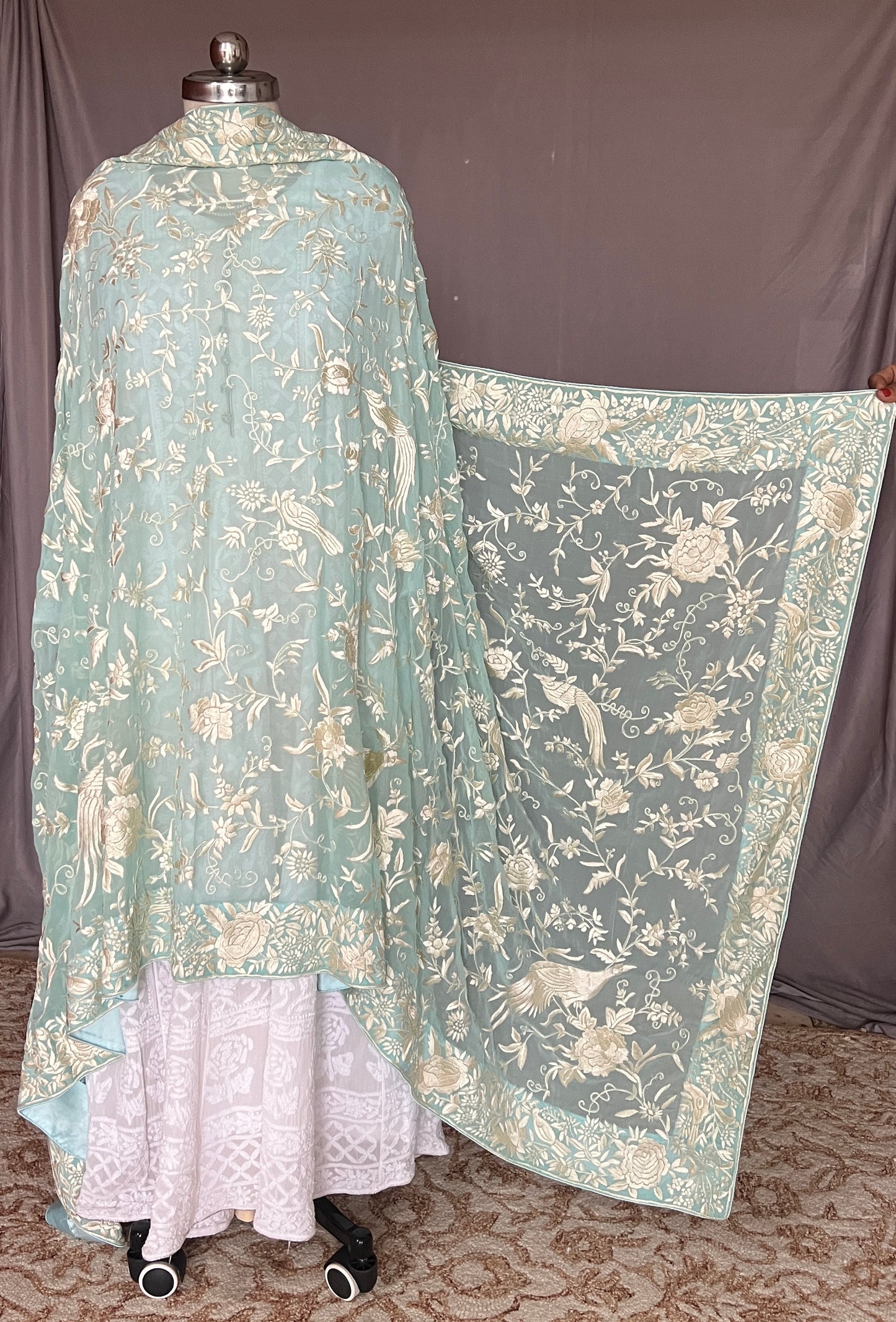 Firozi Masterpiece Parsi Gara Hand Embroidered Dupatta