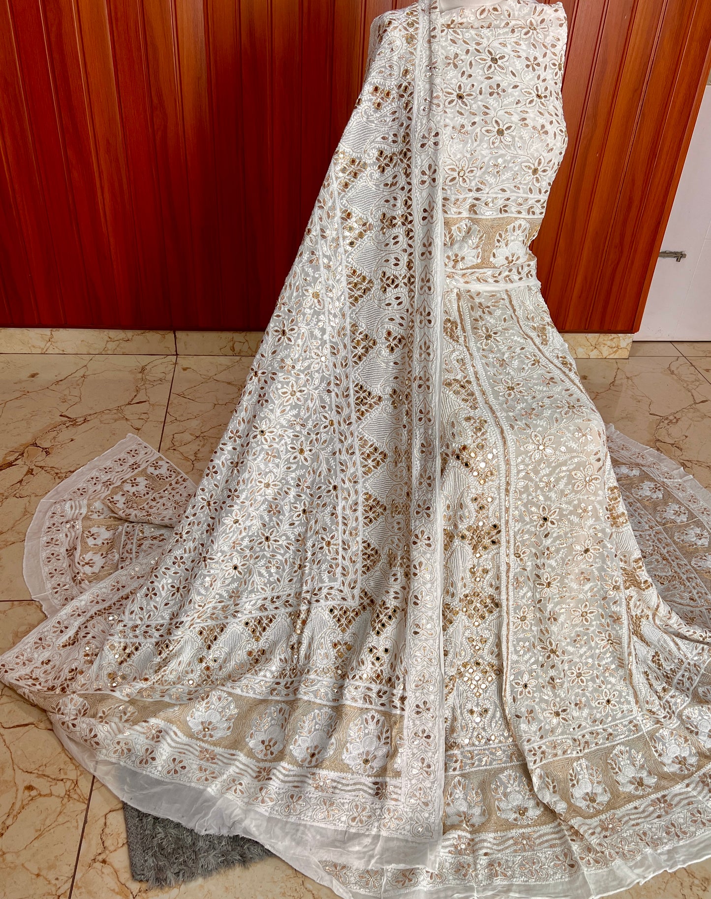 Ruhani White Chikankari Mirror and Gota Patti Georgette Lehenga Set